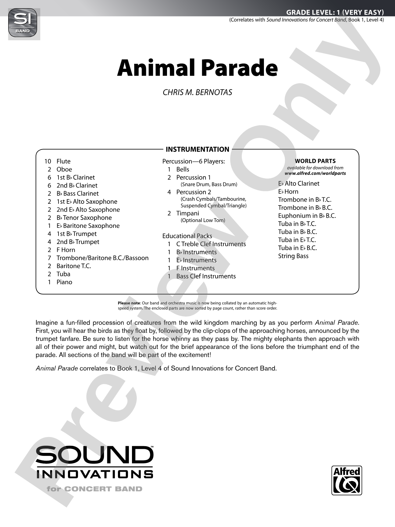 Animal Parade: Concert Band Conductor Score & Parts