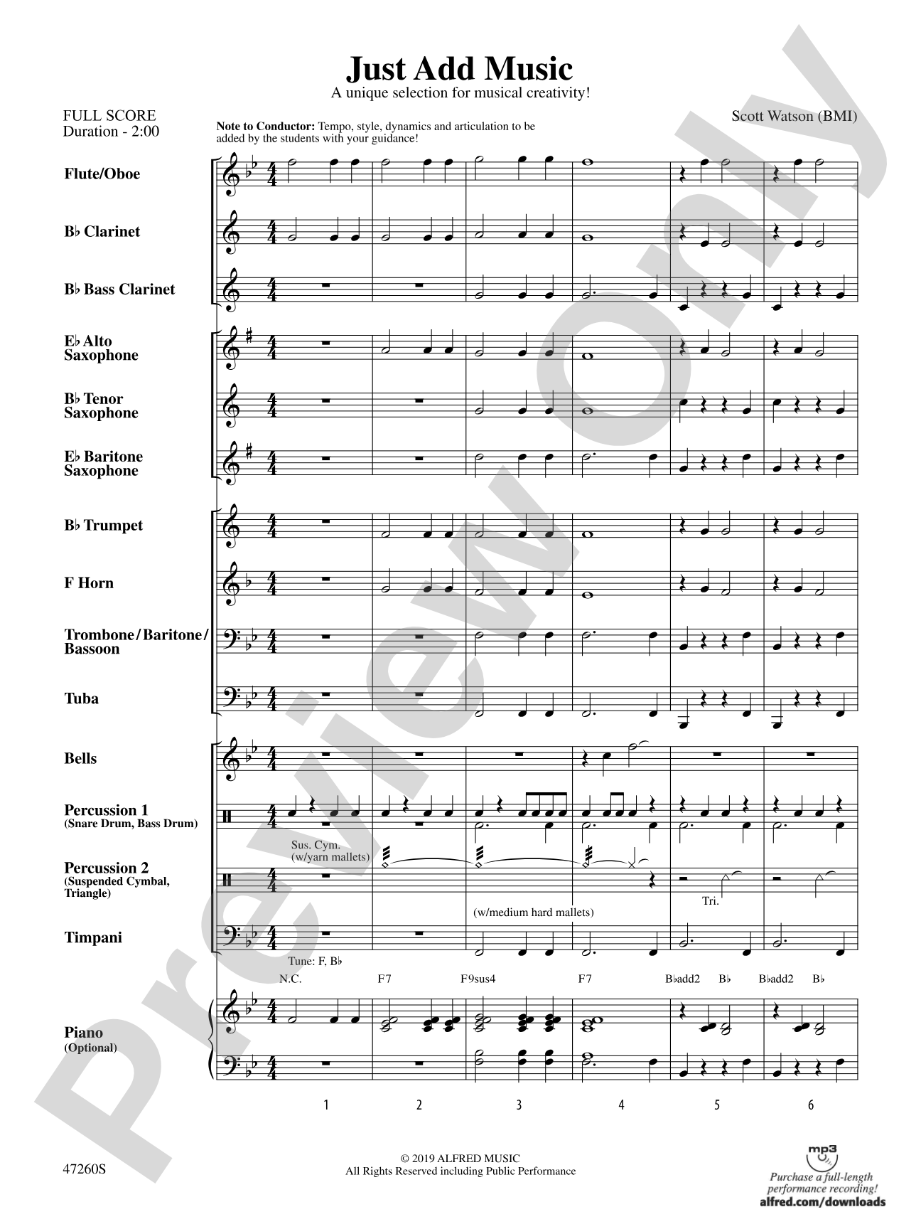 Just Add Music: Concert Band Conductor Score & Parts