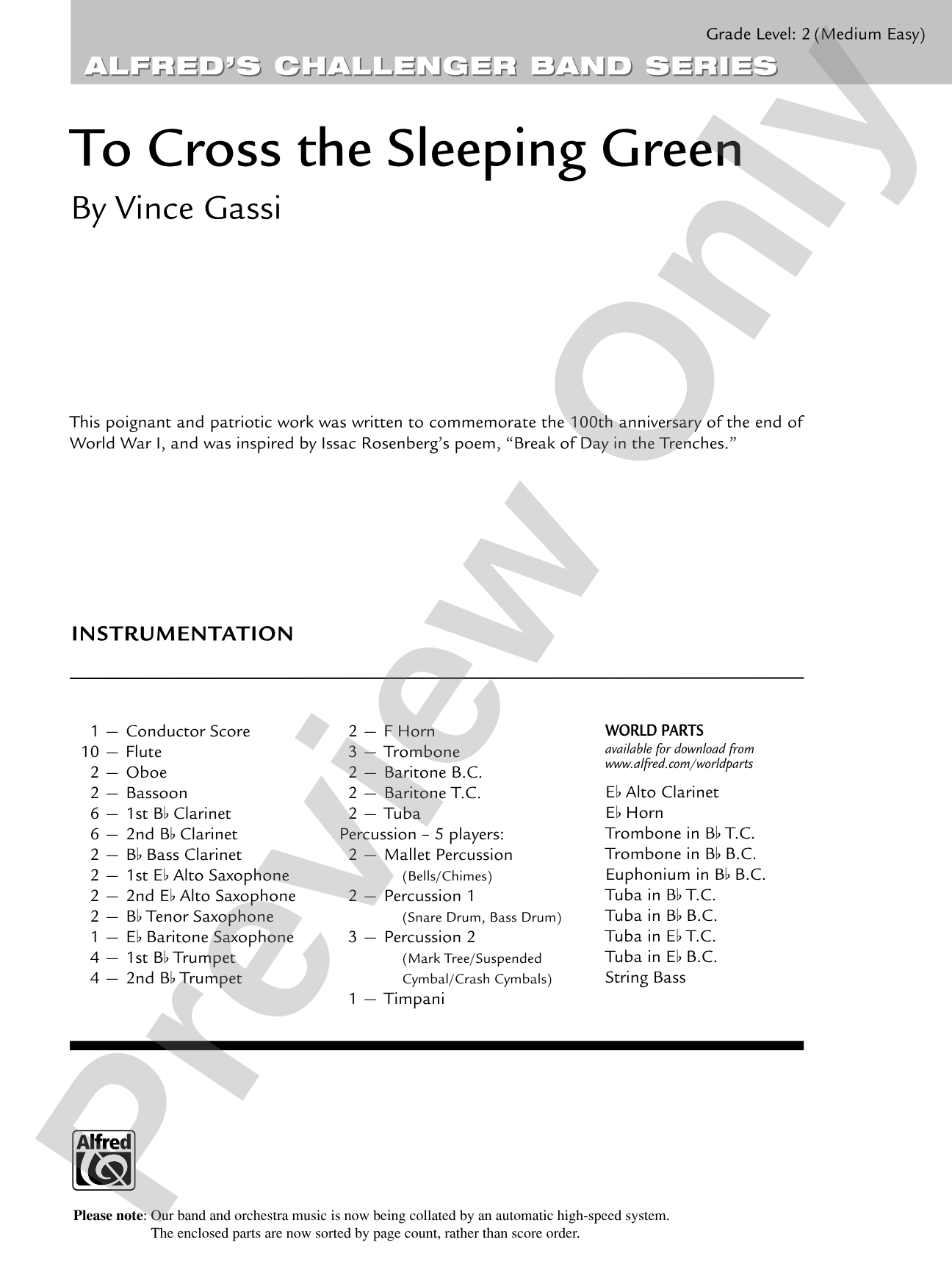 To Cross the Sleeping Green: Concert Band Conductor Score & Parts