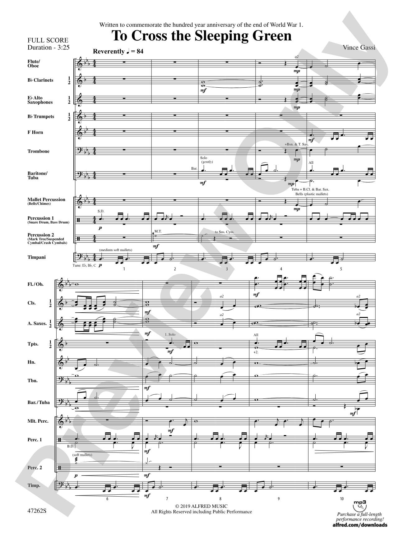 To Cross the Sleeping Green: Concert Band Conductor Score & Parts