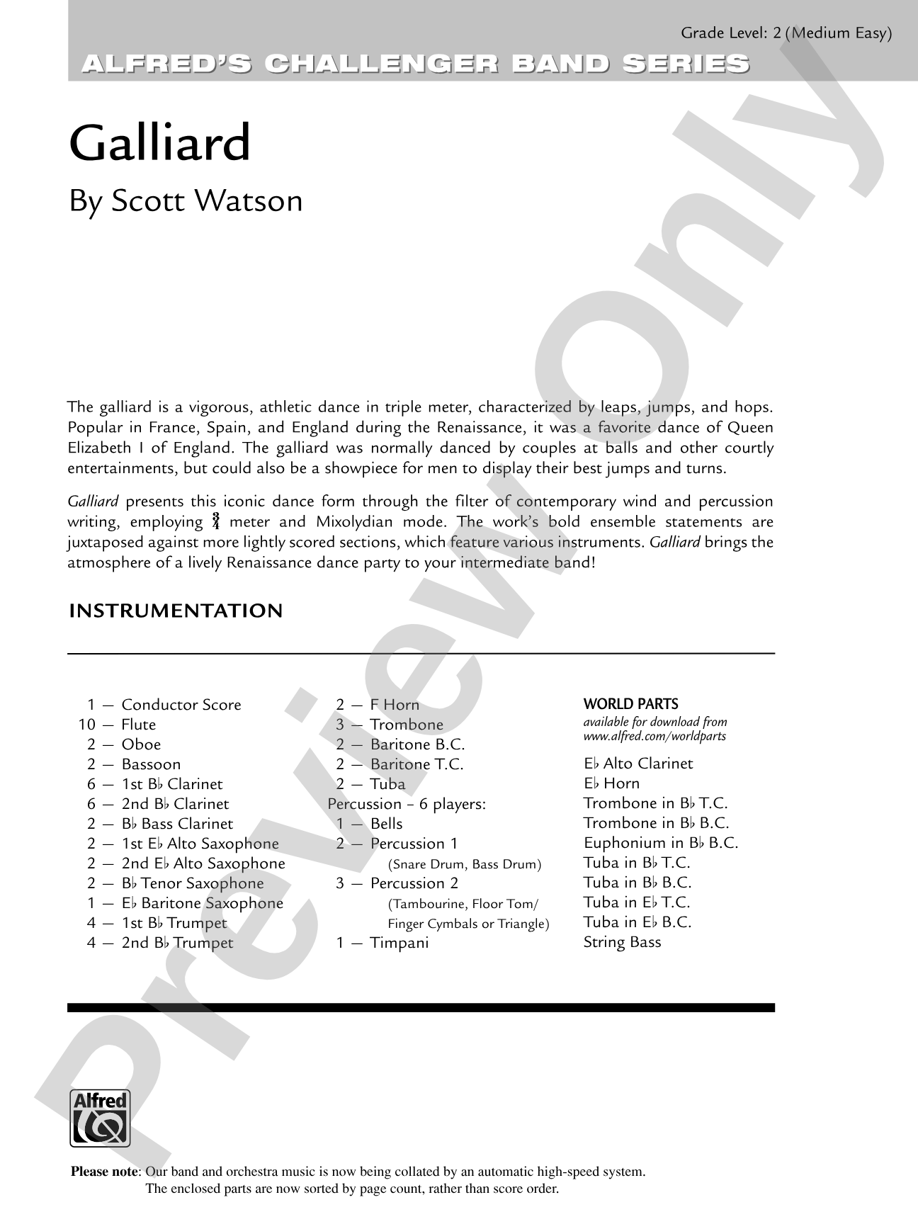 Galliard: Concert Band Conductor Score & Parts