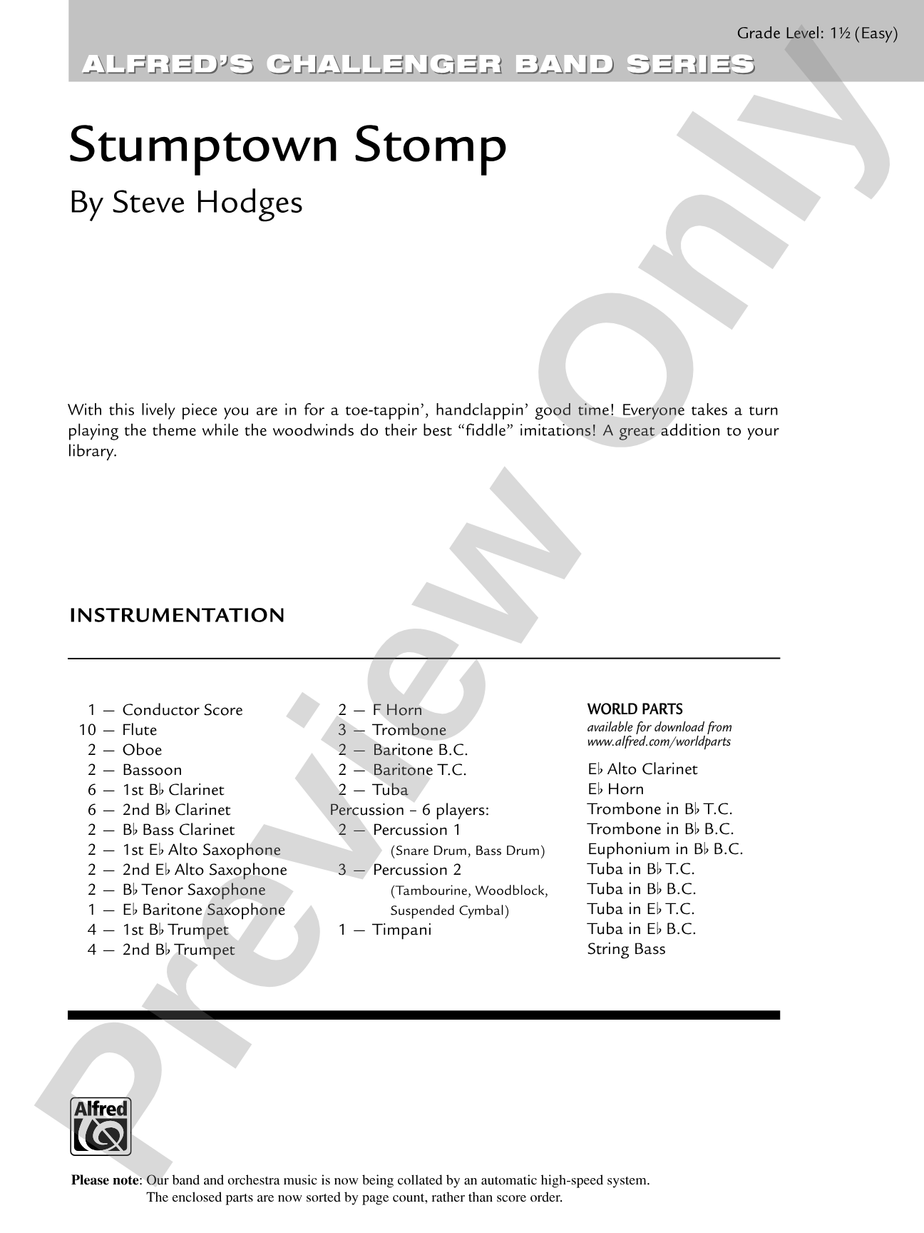 Stumptown Stomp: Concert Band Conductor Score & Parts
