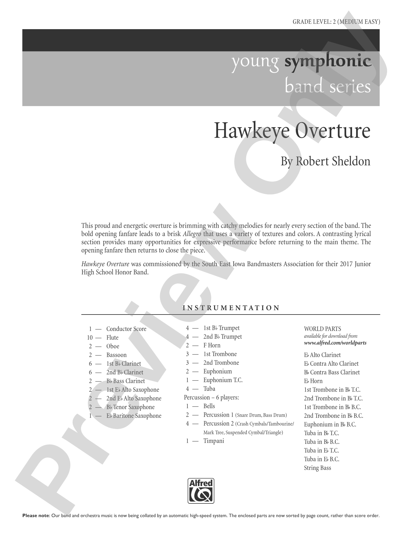 Hawkeye Overture: Concert Band Conductor Score & Parts
