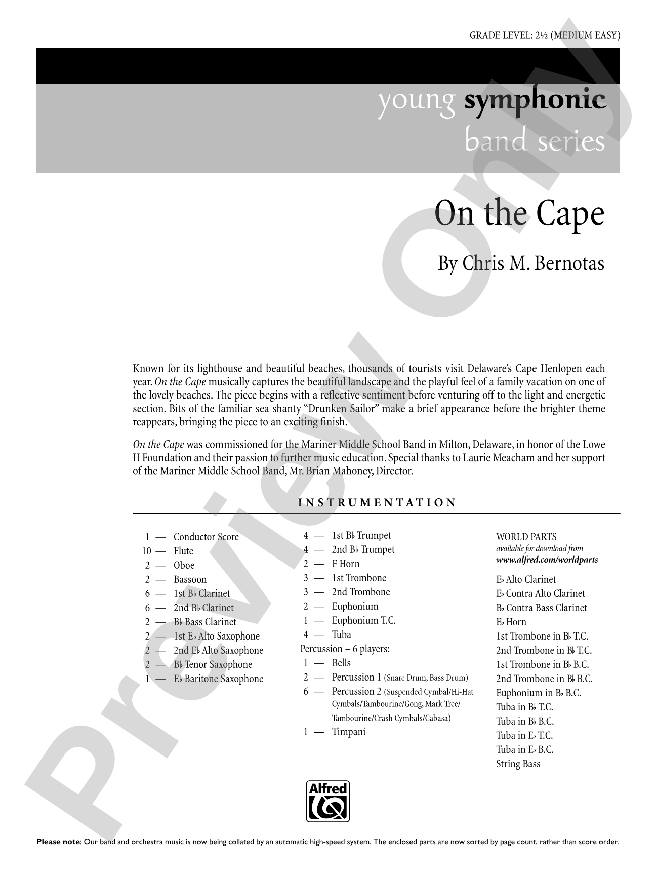 On the Cape: Concert Band Conductor Score & Parts