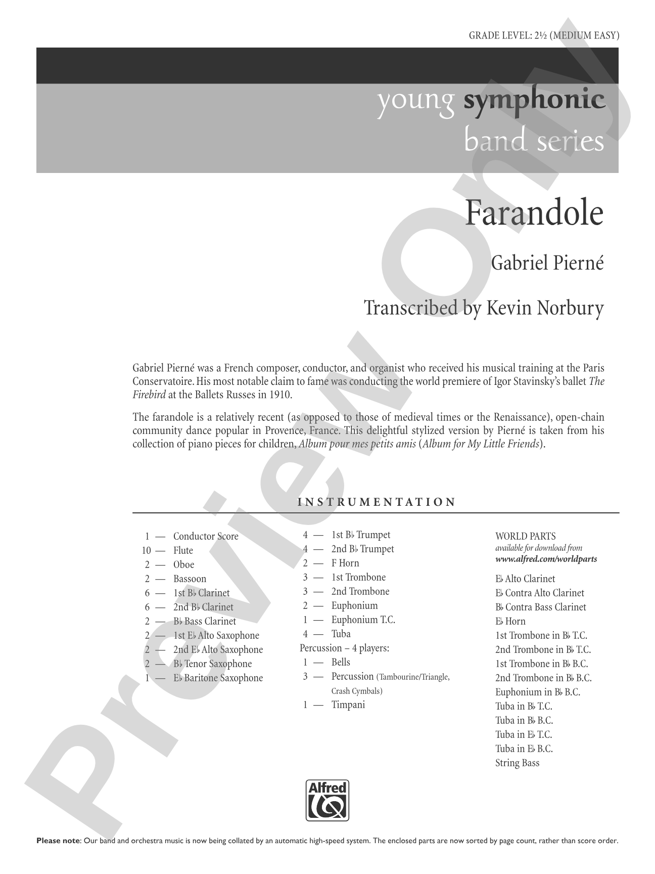 Farandole: Concert Band Conductor Score & Parts
