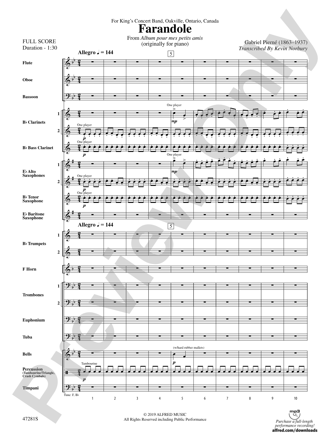 Farandole: Concert Band Conductor Score & Parts