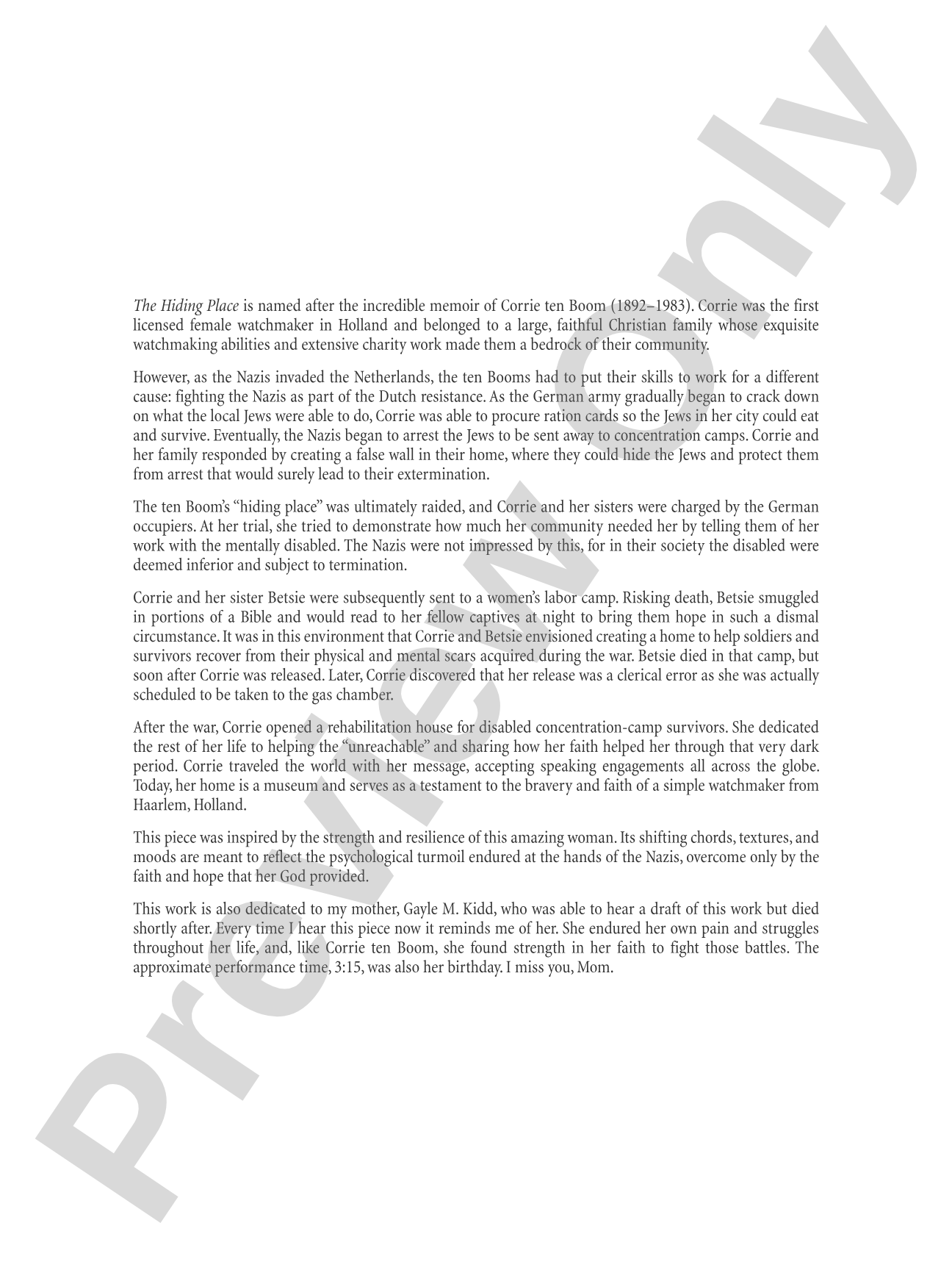 The Hiding Place: Concert Band Conductor Score & Parts