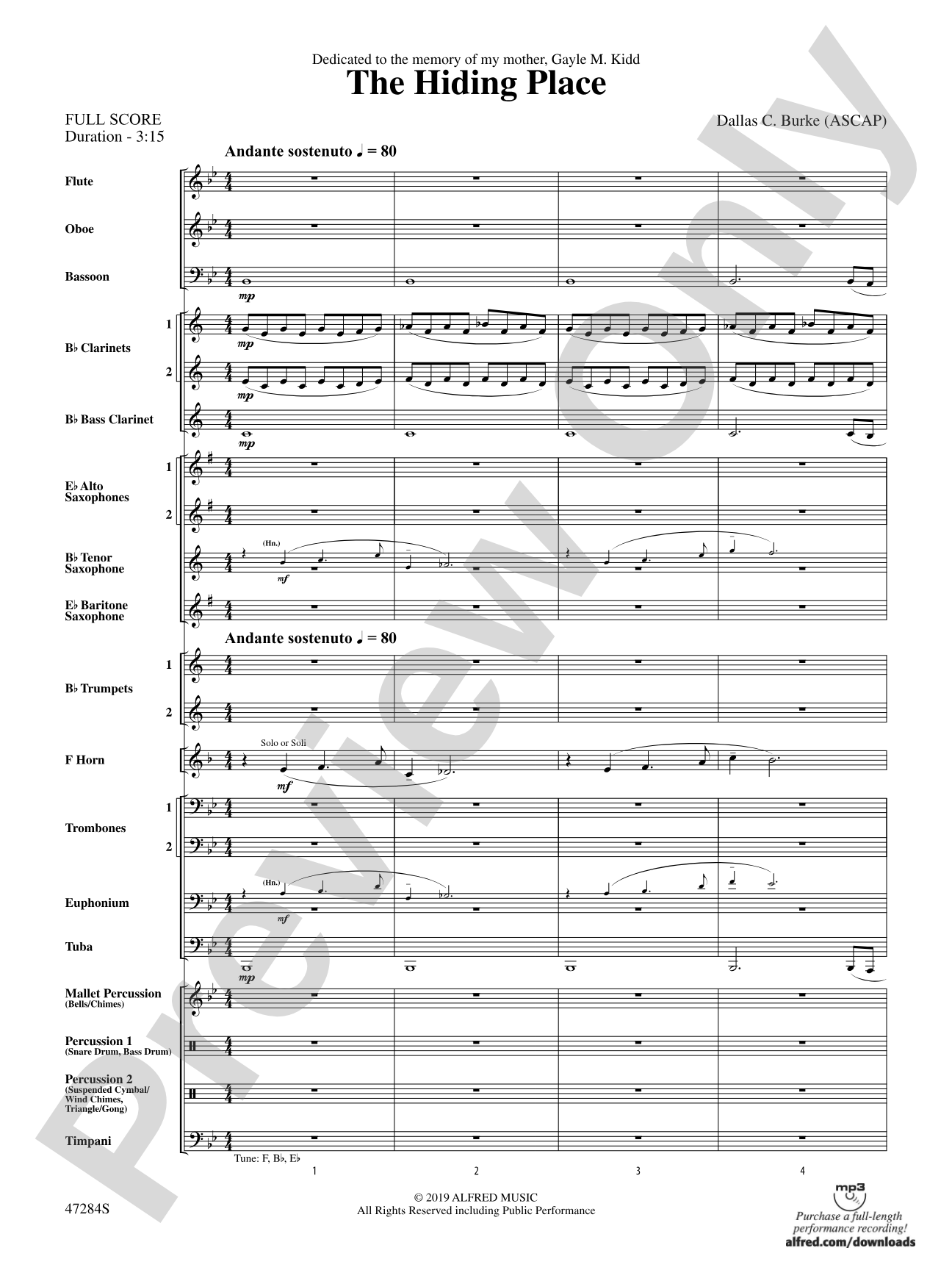 The Hiding Place: Concert Band Conductor Score & Parts