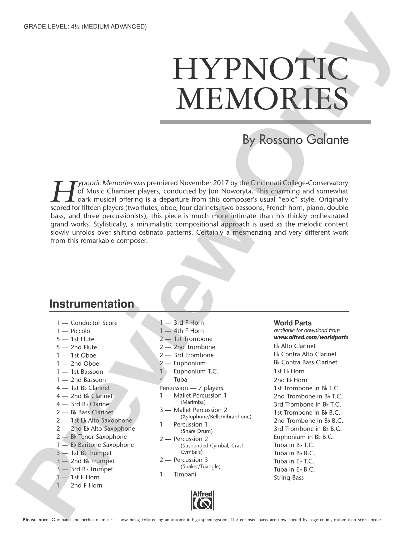Hypnotic Memories: Concert Band Conductor Score & Parts