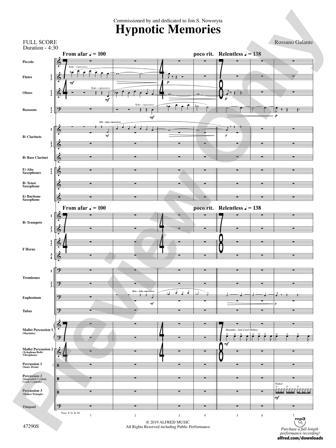 Hypnotic Memories: Concert Band Conductor Score & Parts