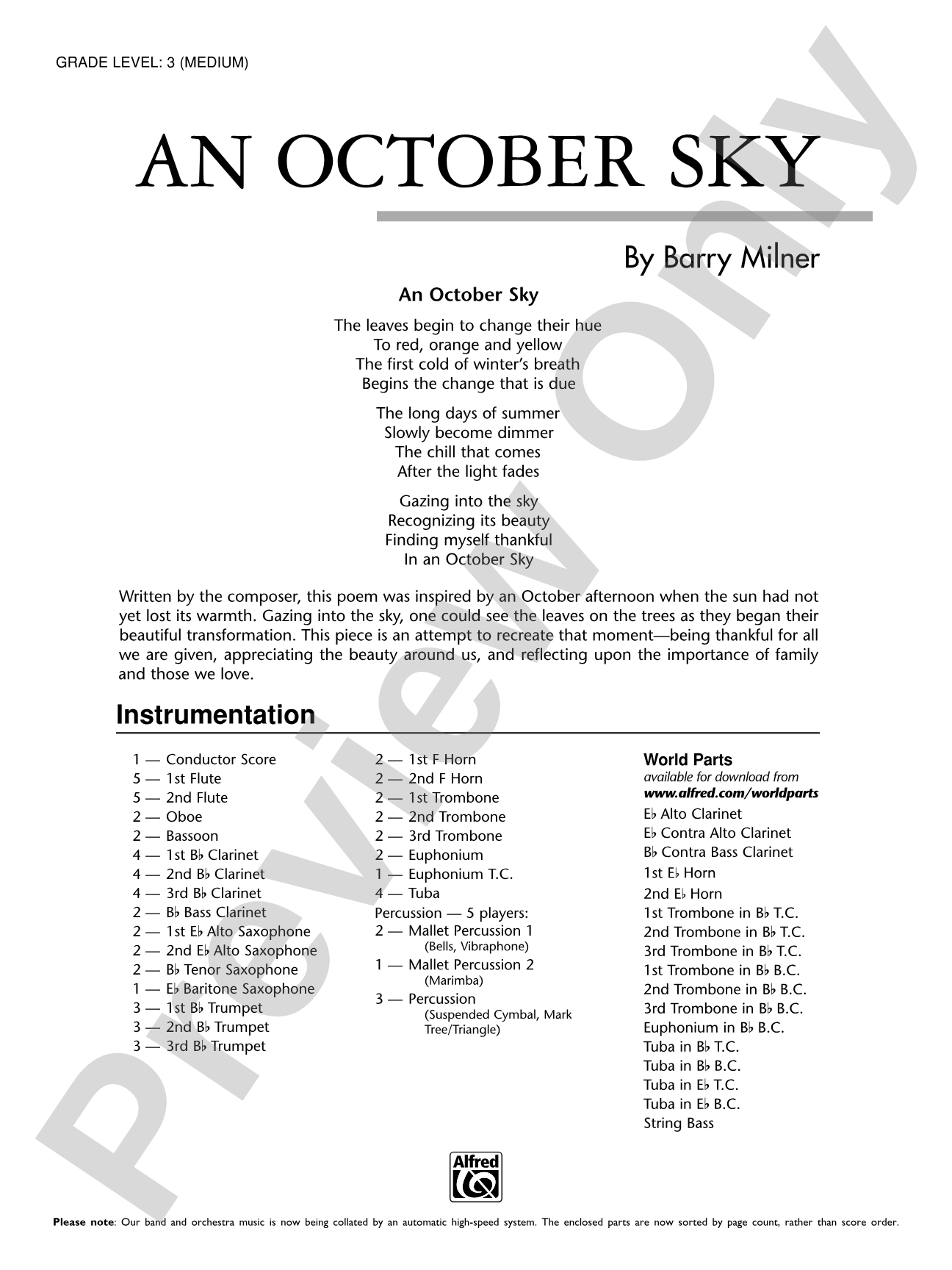 An October Sky: Concert Band Conductor Score & Parts