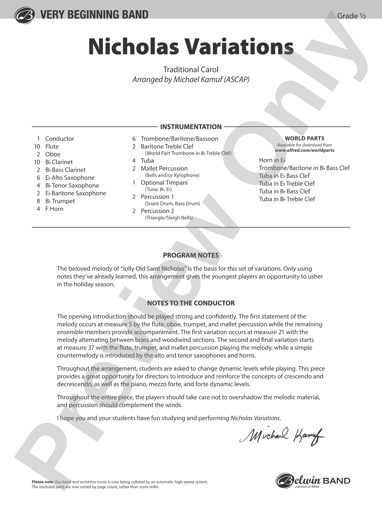 Nicholas Variations: Concert Band Conductor Score & Parts