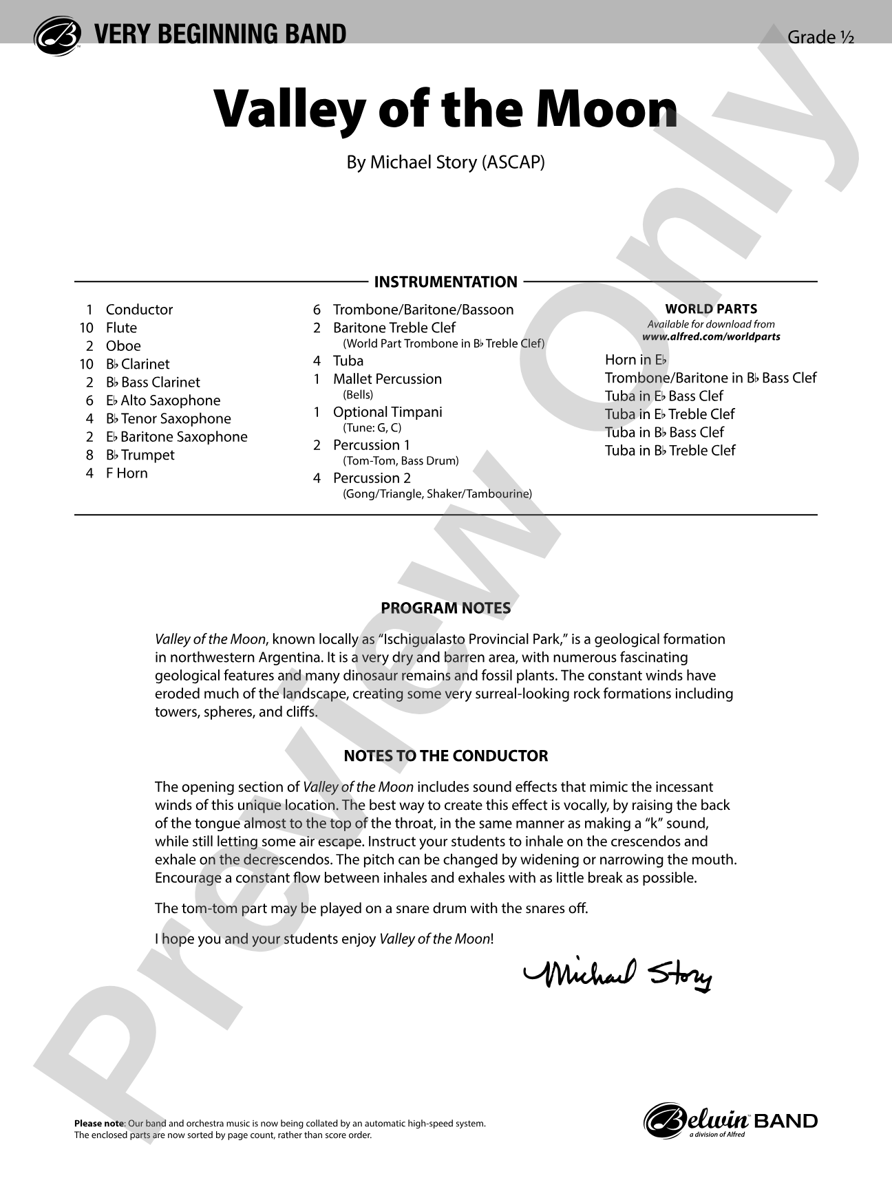Valley of the Moon: Concert Band Conductor Score & Parts