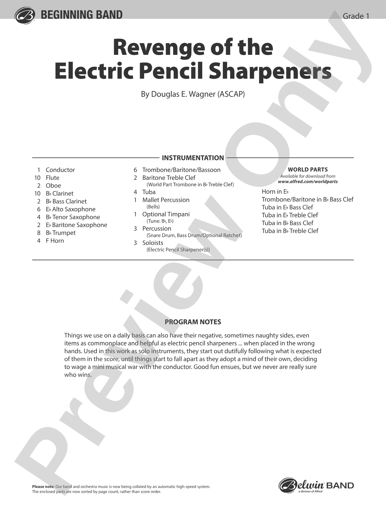 Revenge of the Electric Pencil Sharpeners: Concert Band Conductor Score & Parts