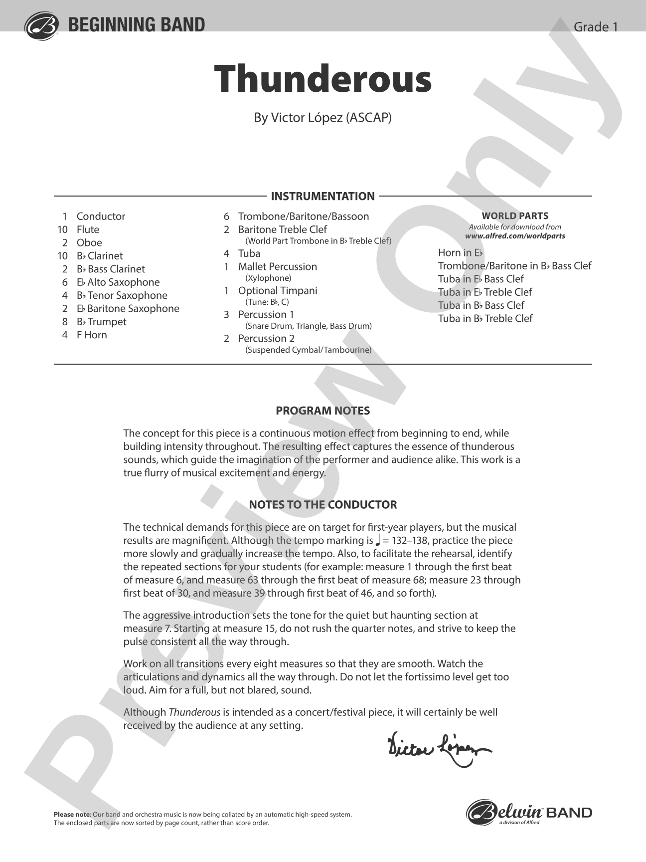 Thunderous: Concert Band Conductor Score & Parts