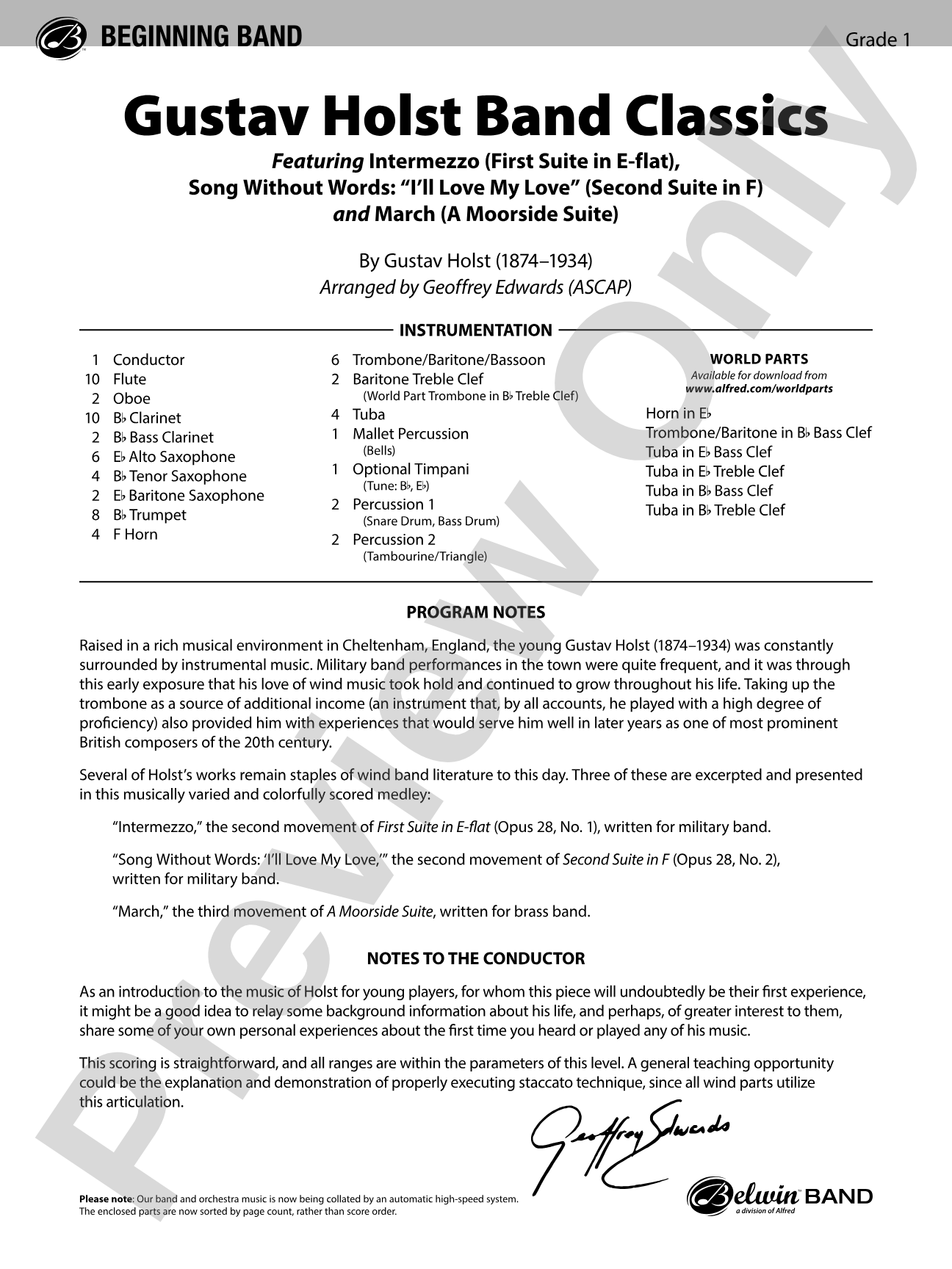 Gustav Holst Band Classics: Concert Band Conductor Score & Parts