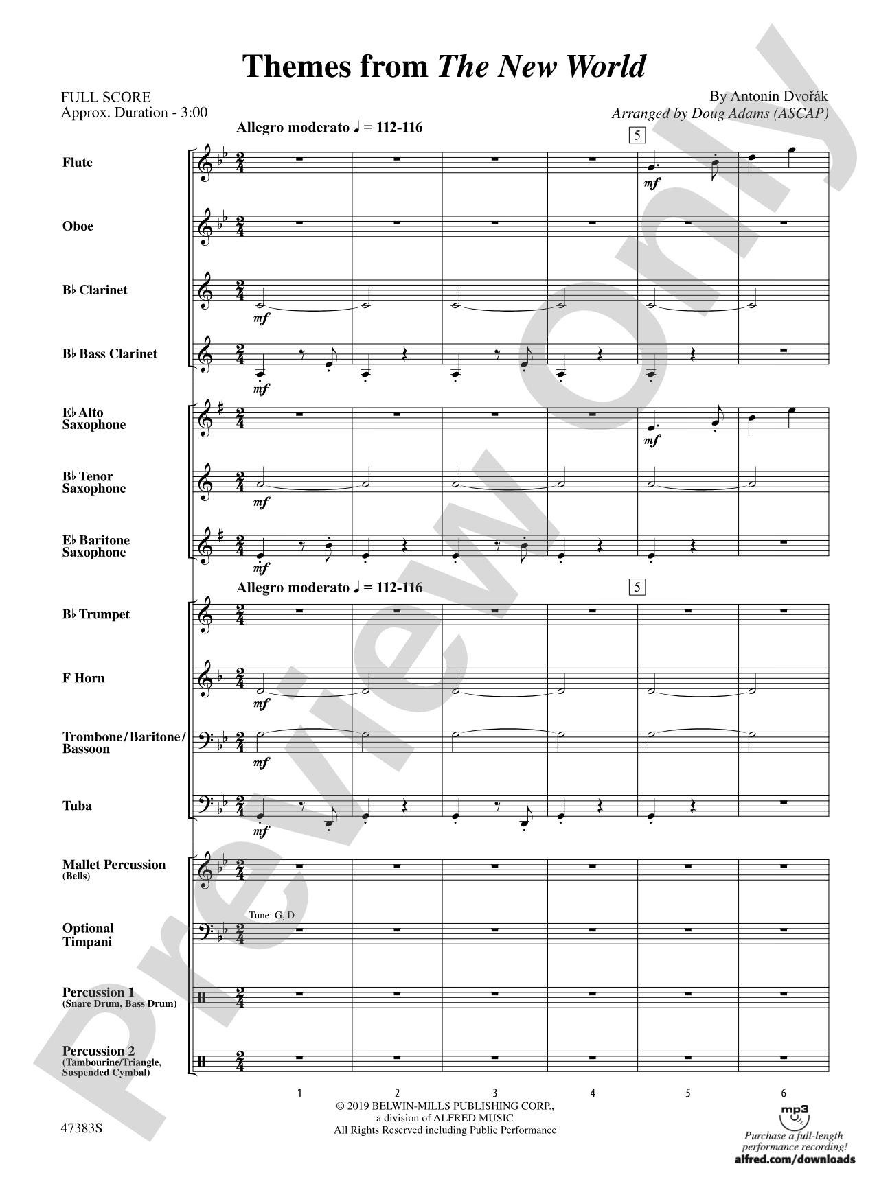 Themes from The New World: Concert Band Conductor Score & Parts