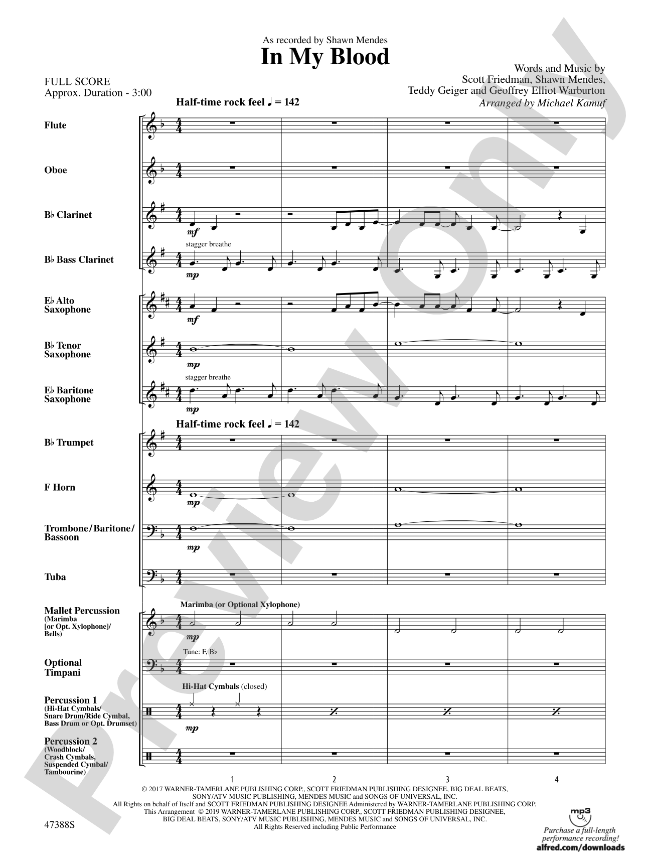 In My Blood: Concert Band Conductor Score & Parts