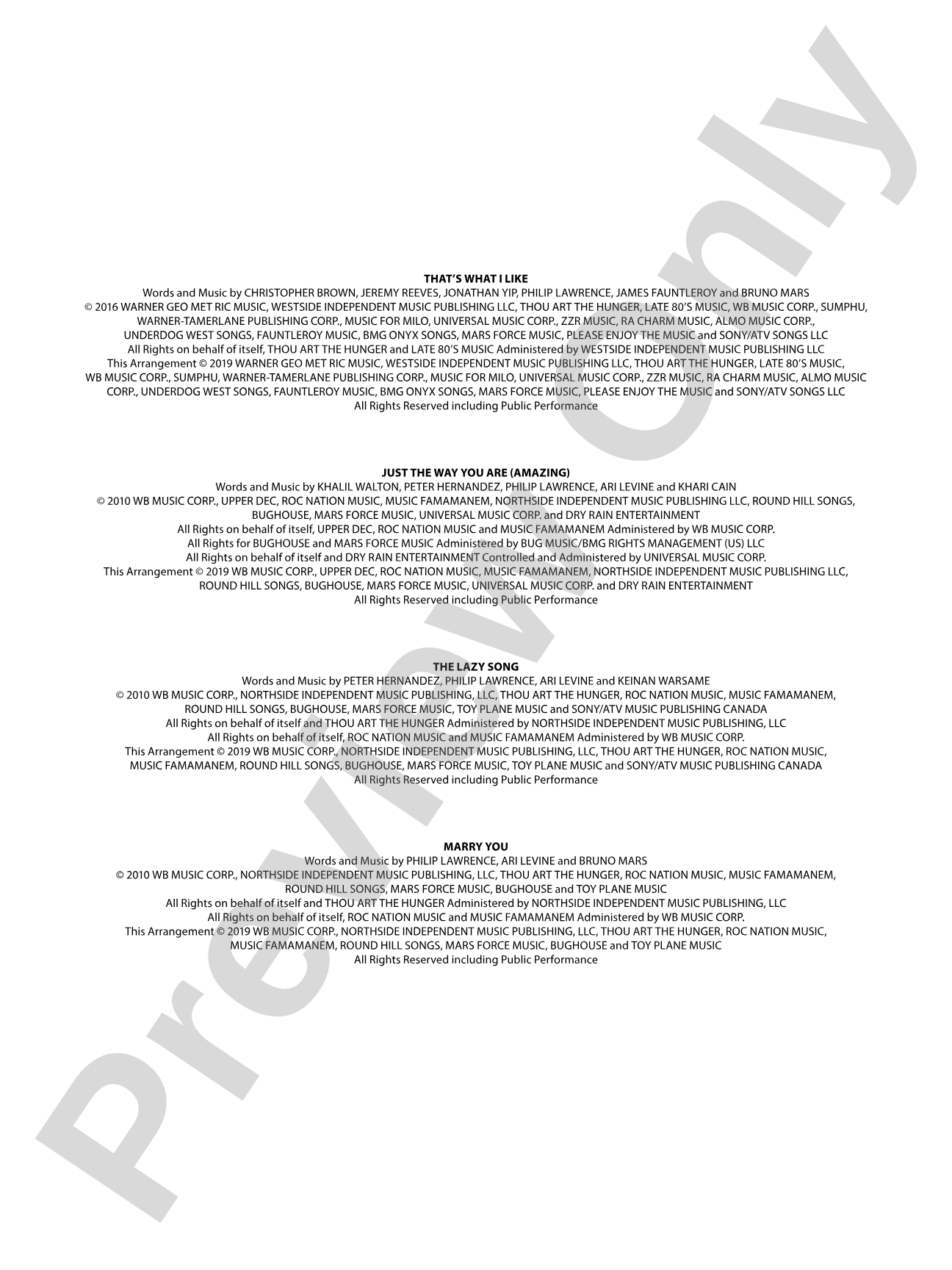 Bruno Mars Four-Pack: Score