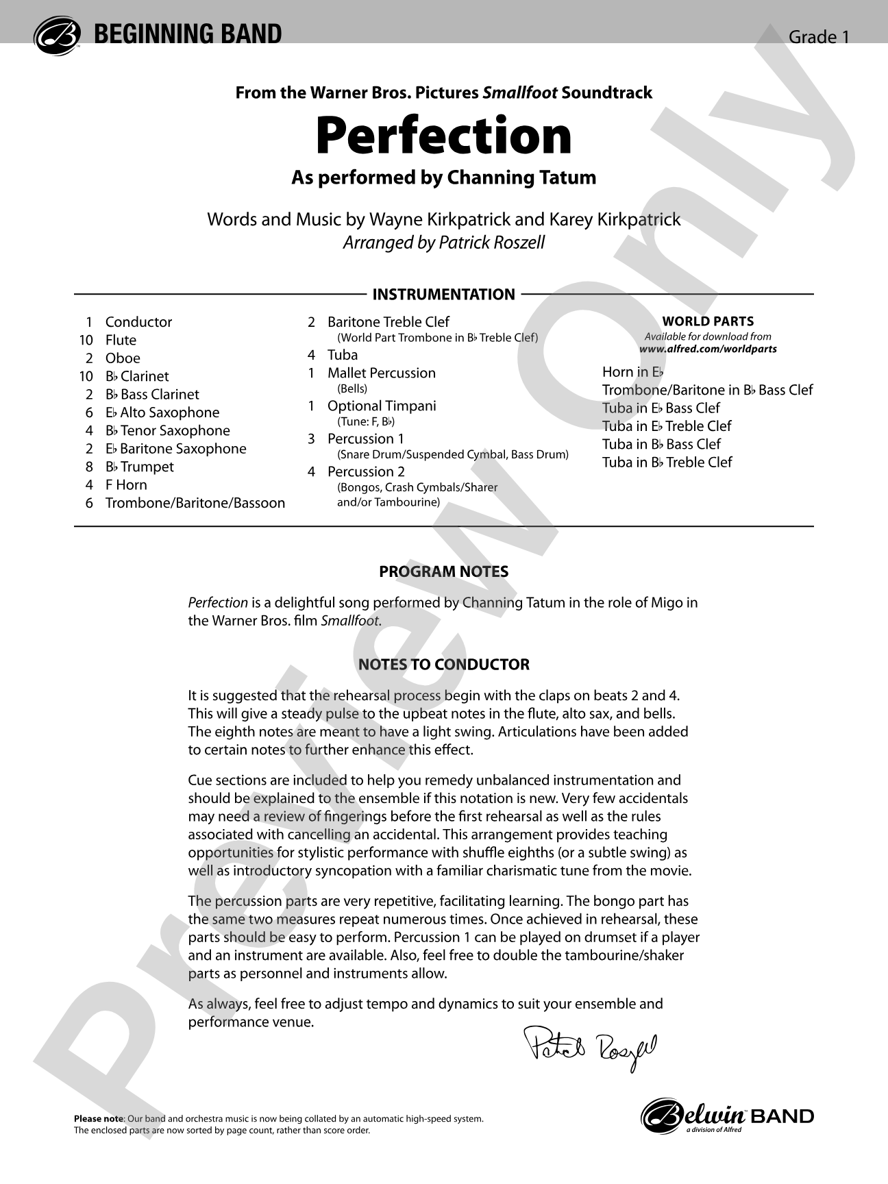 Perfection: Concert Band Conductor Score & Parts