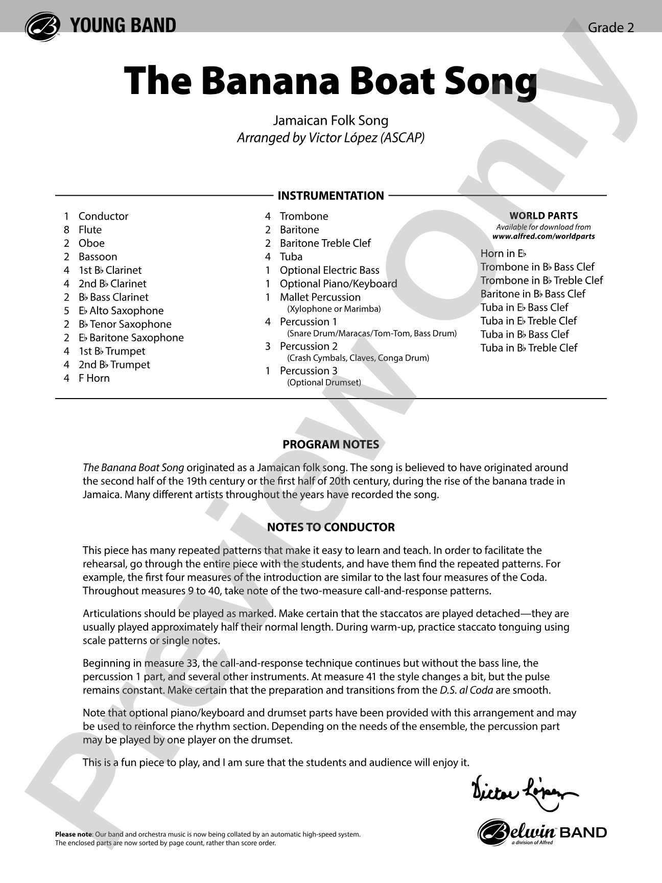 The Banana Boat Song: Concert Band Conductor Score & Parts