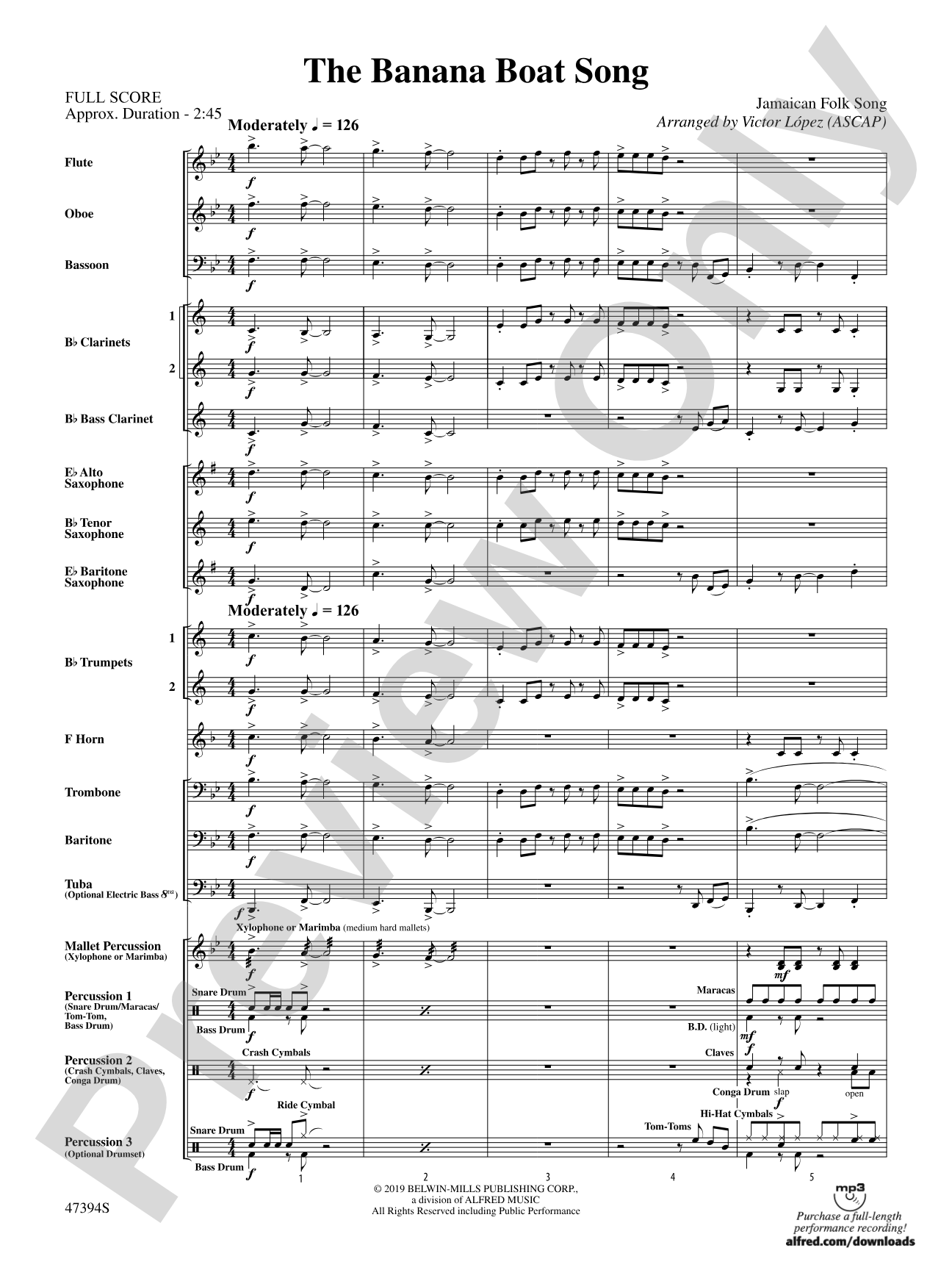 The Banana Boat Song: Concert Band Conductor Score & Parts