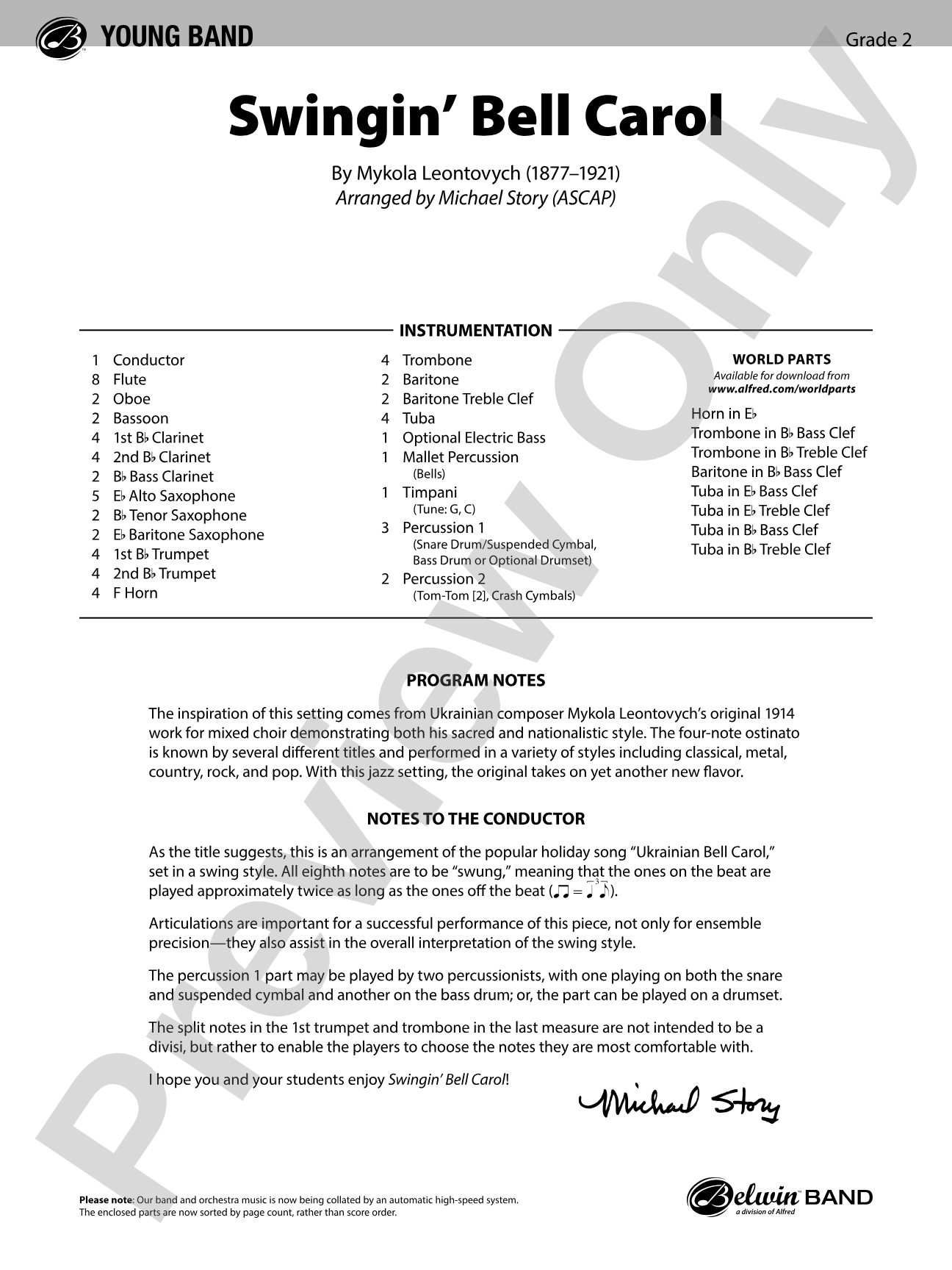 Swingin' Bell Carol: Concert Band Conductor Score & Parts