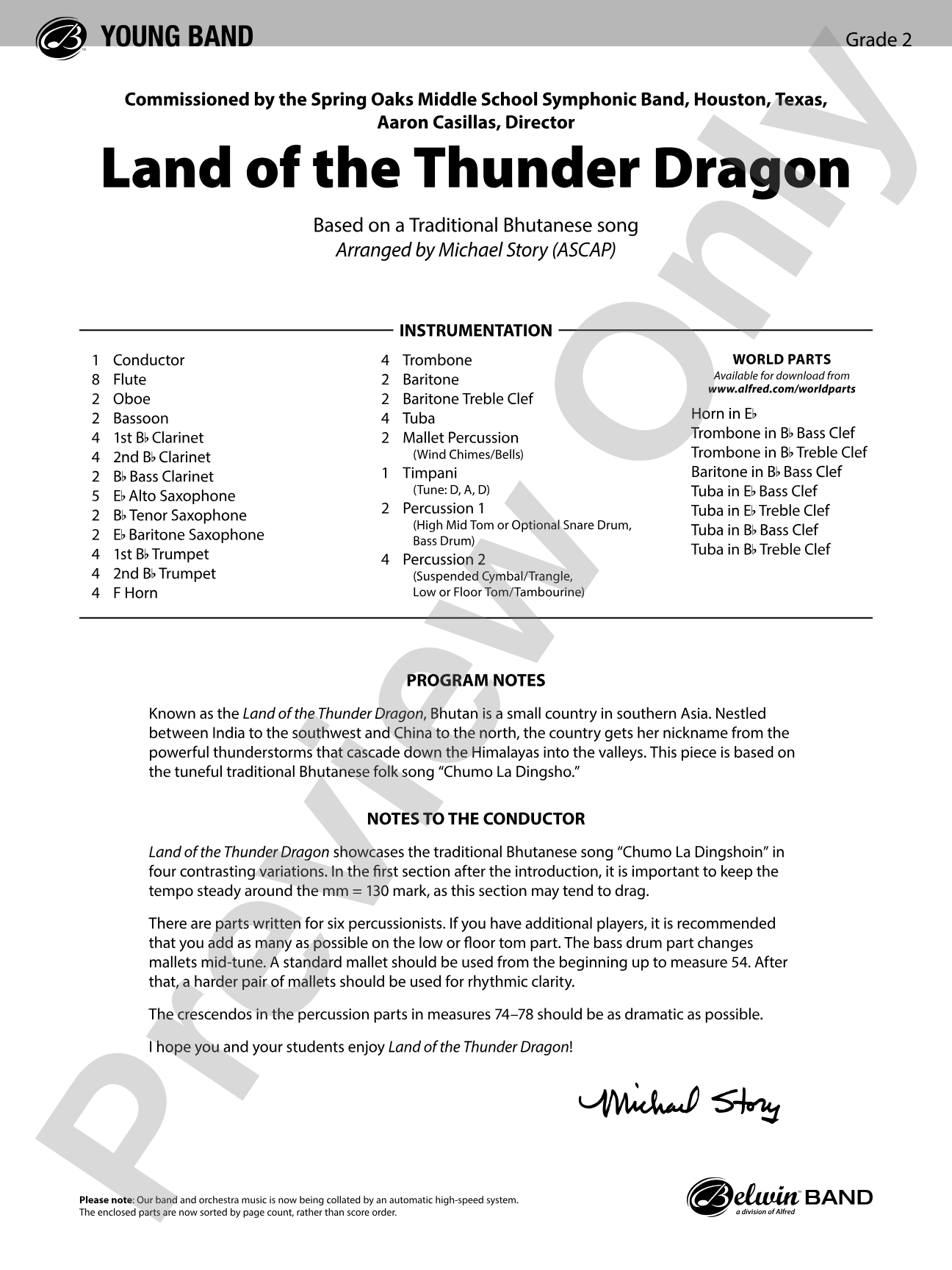 Land of the Thunder Dragon: Concert Band Conductor Score & Parts