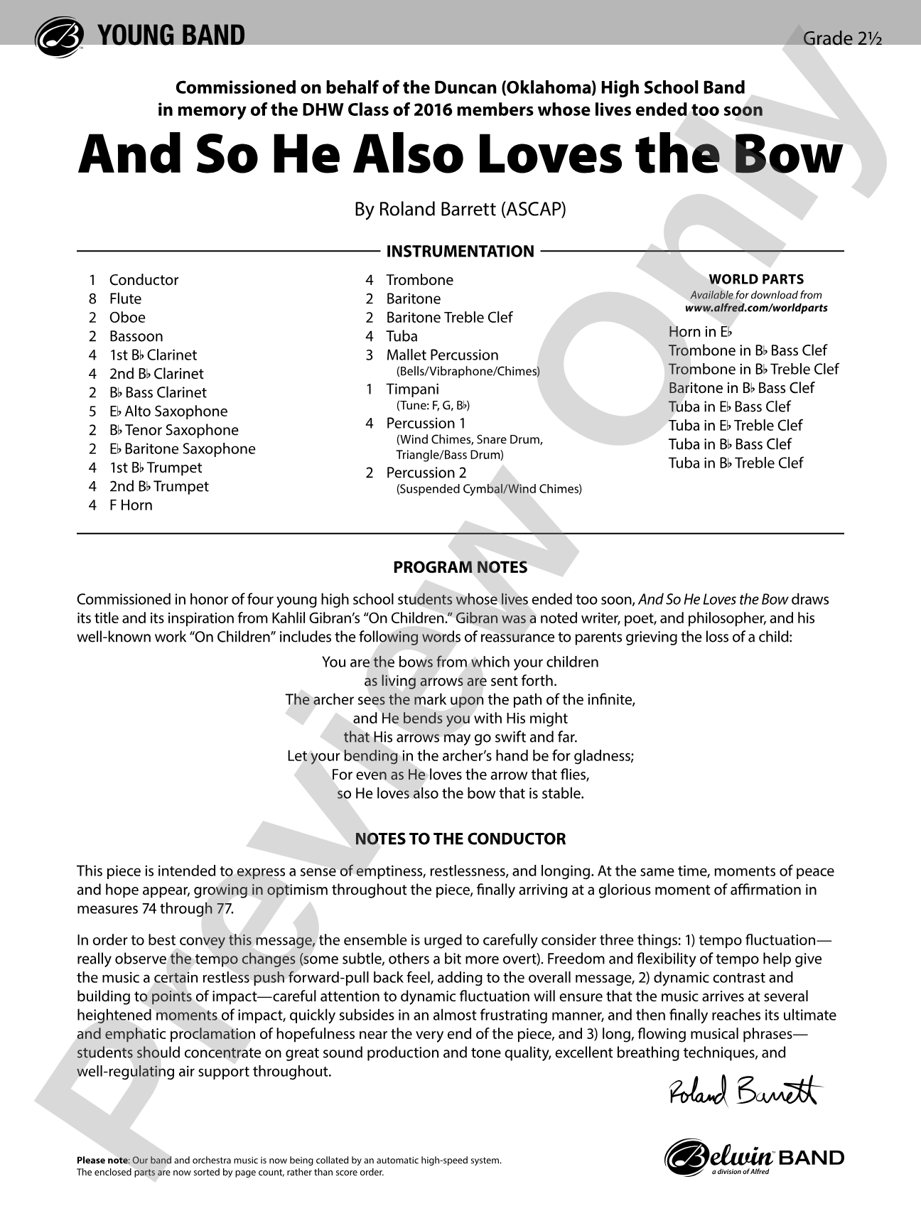 And So He Also Loves the Bow: Concert Band Conductor Score & Parts