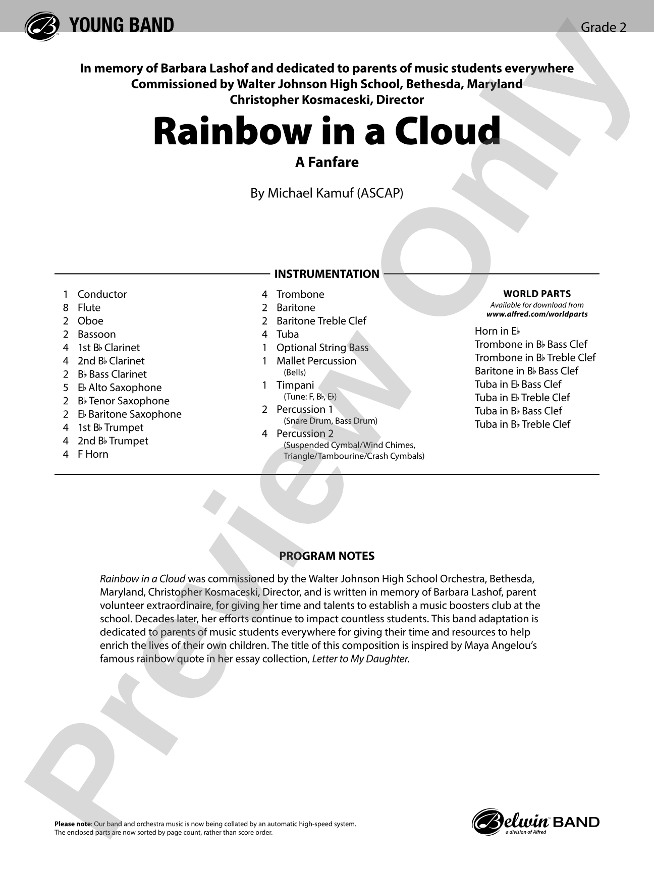 Rainbow in a Cloud: Concert Band Conductor Score & Parts