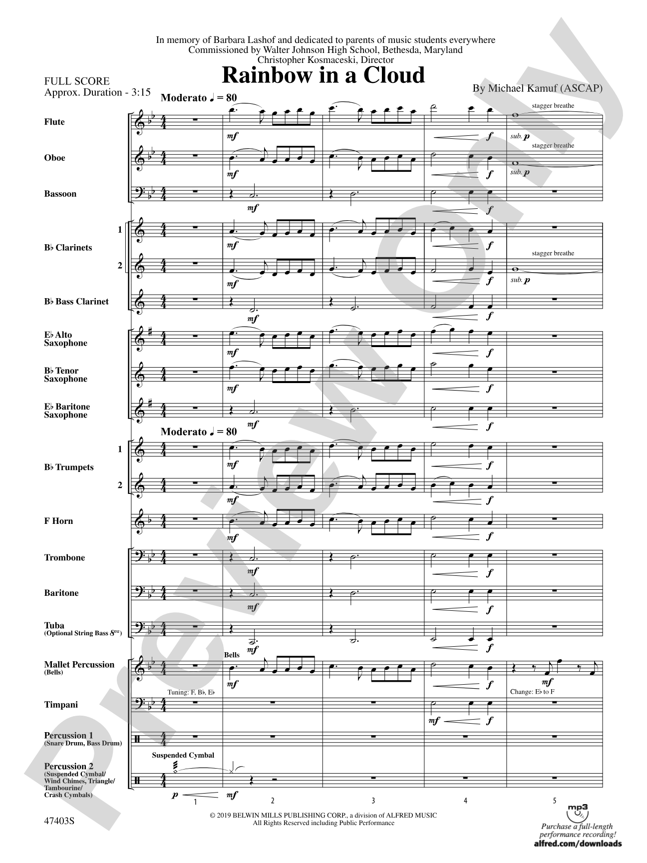 Rainbow in a Cloud: Concert Band Conductor Score & Parts