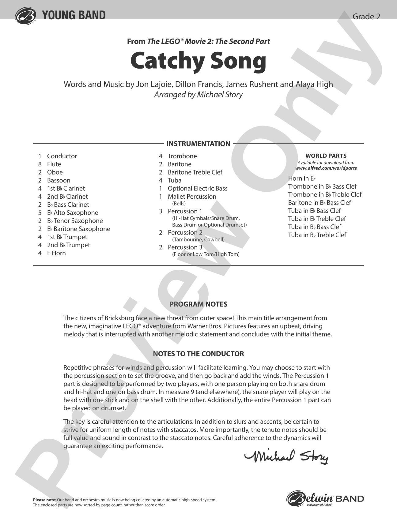 Catchy Song: Concert Band Conductor Score & Parts