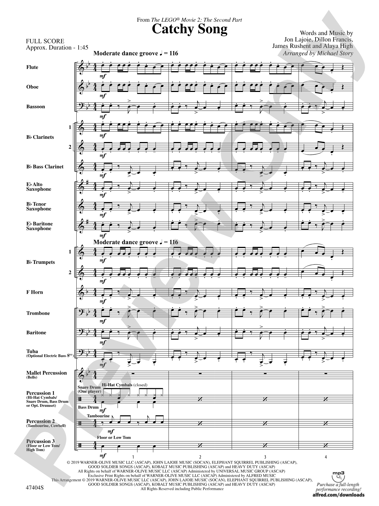 Catchy Song: Concert Band Conductor Score & Parts