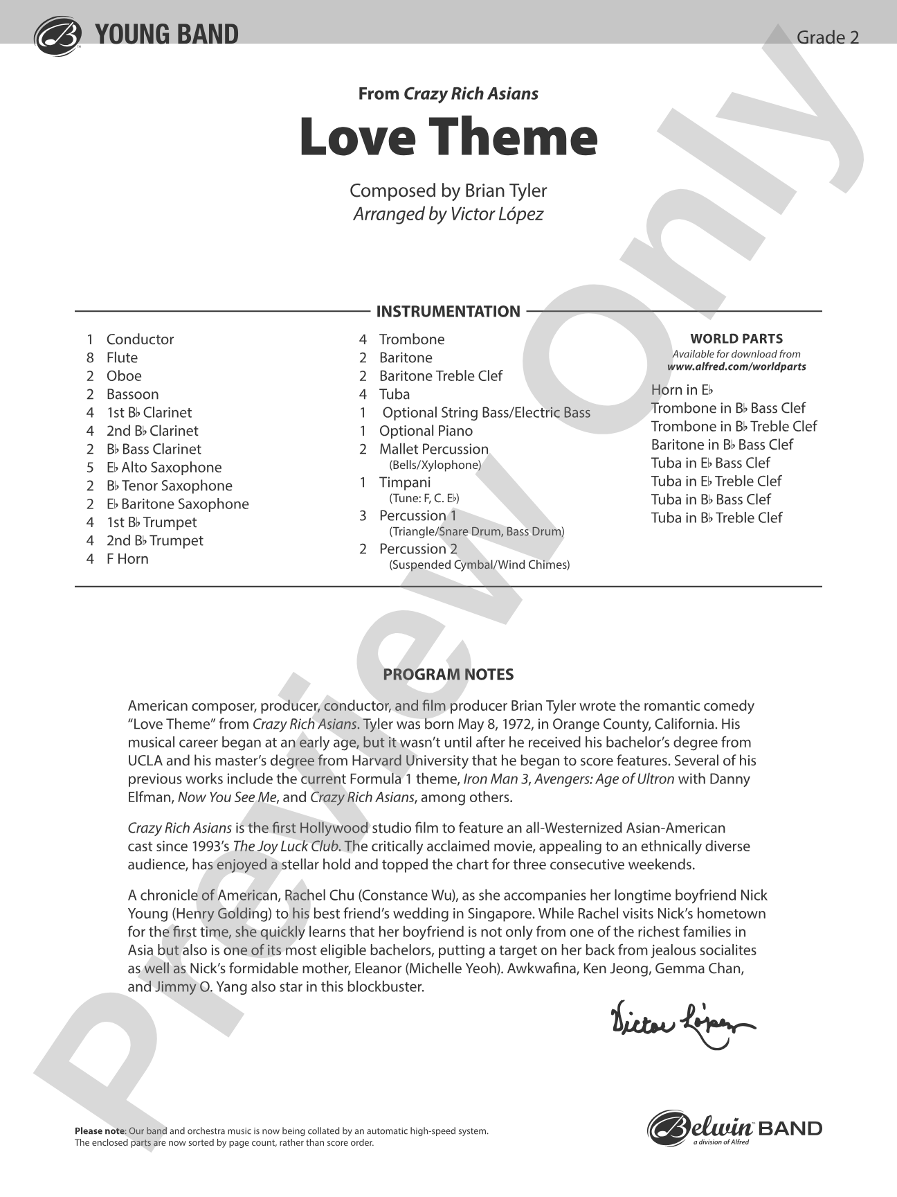 Love Theme: Concert Band Conductor Score & Parts
