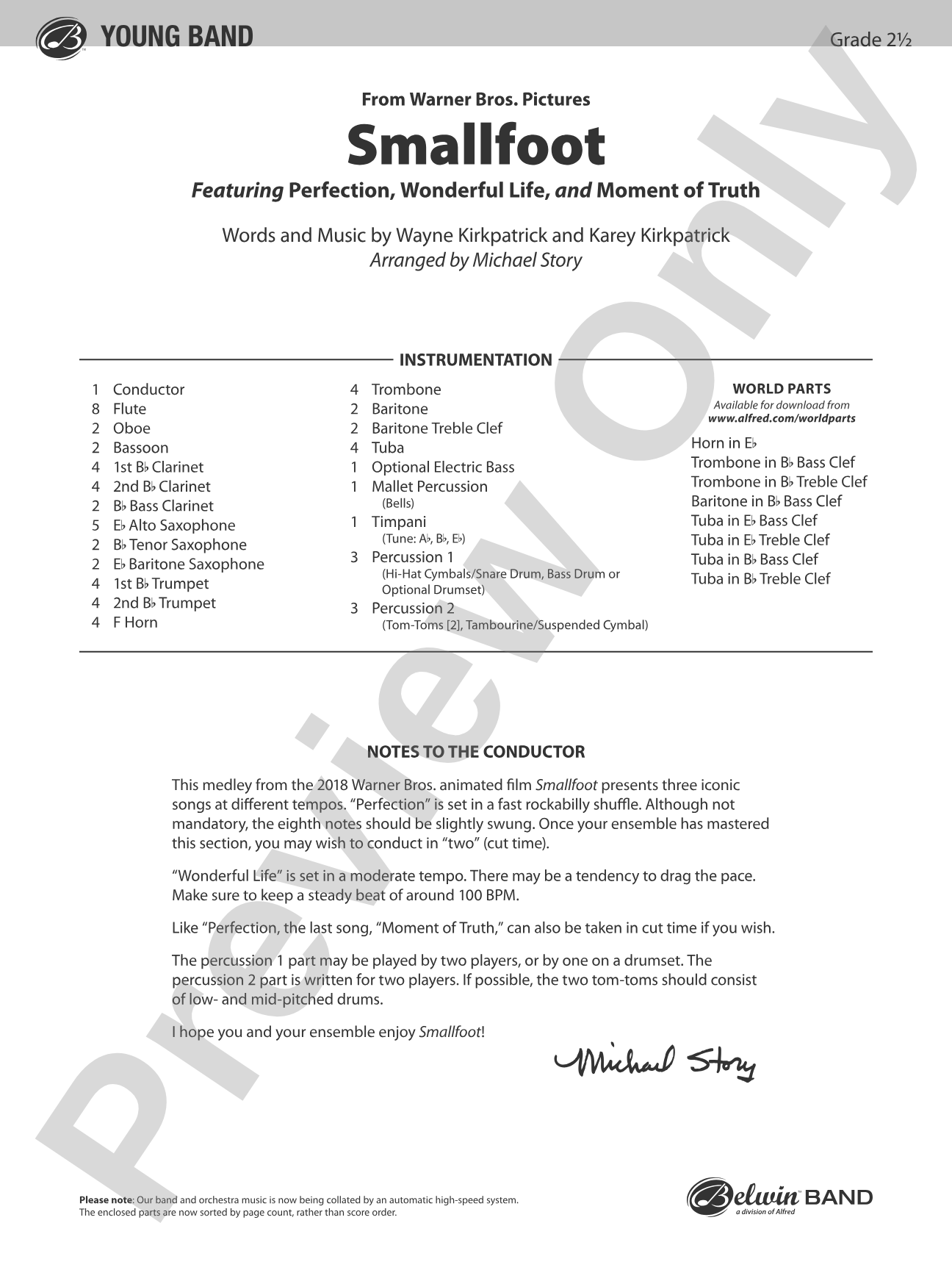 Smallfoot: Concert Band Conductor Score & Parts