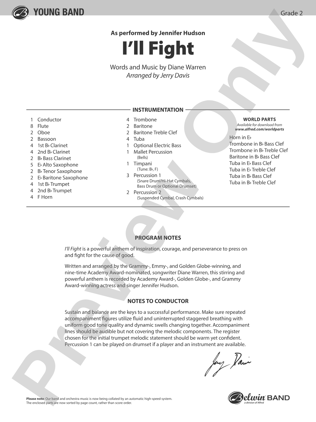 I'll Fight: Concert Band Conductor Score & Parts