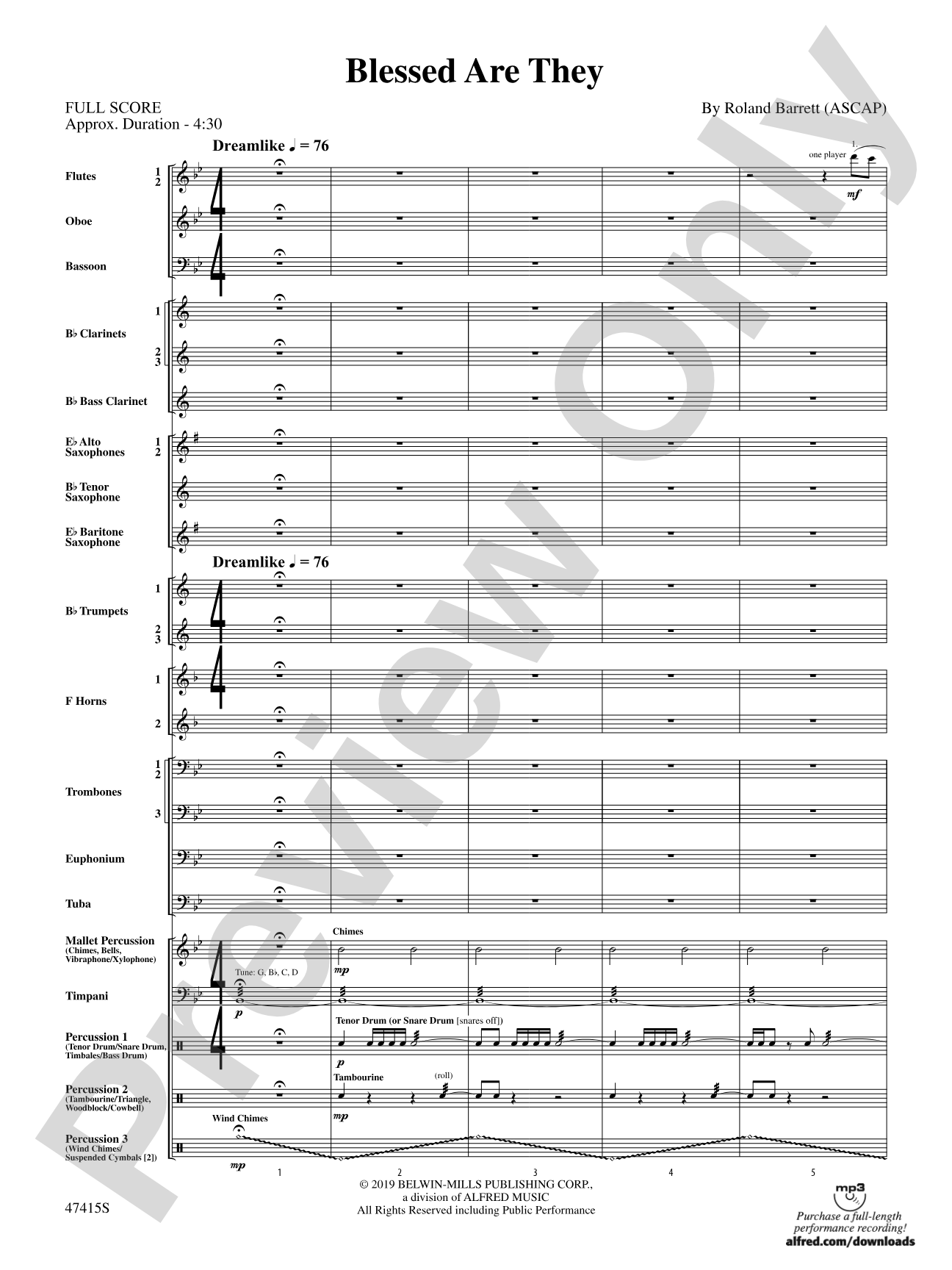 Blessed Are They: Concert Band Conductor Score & Parts
