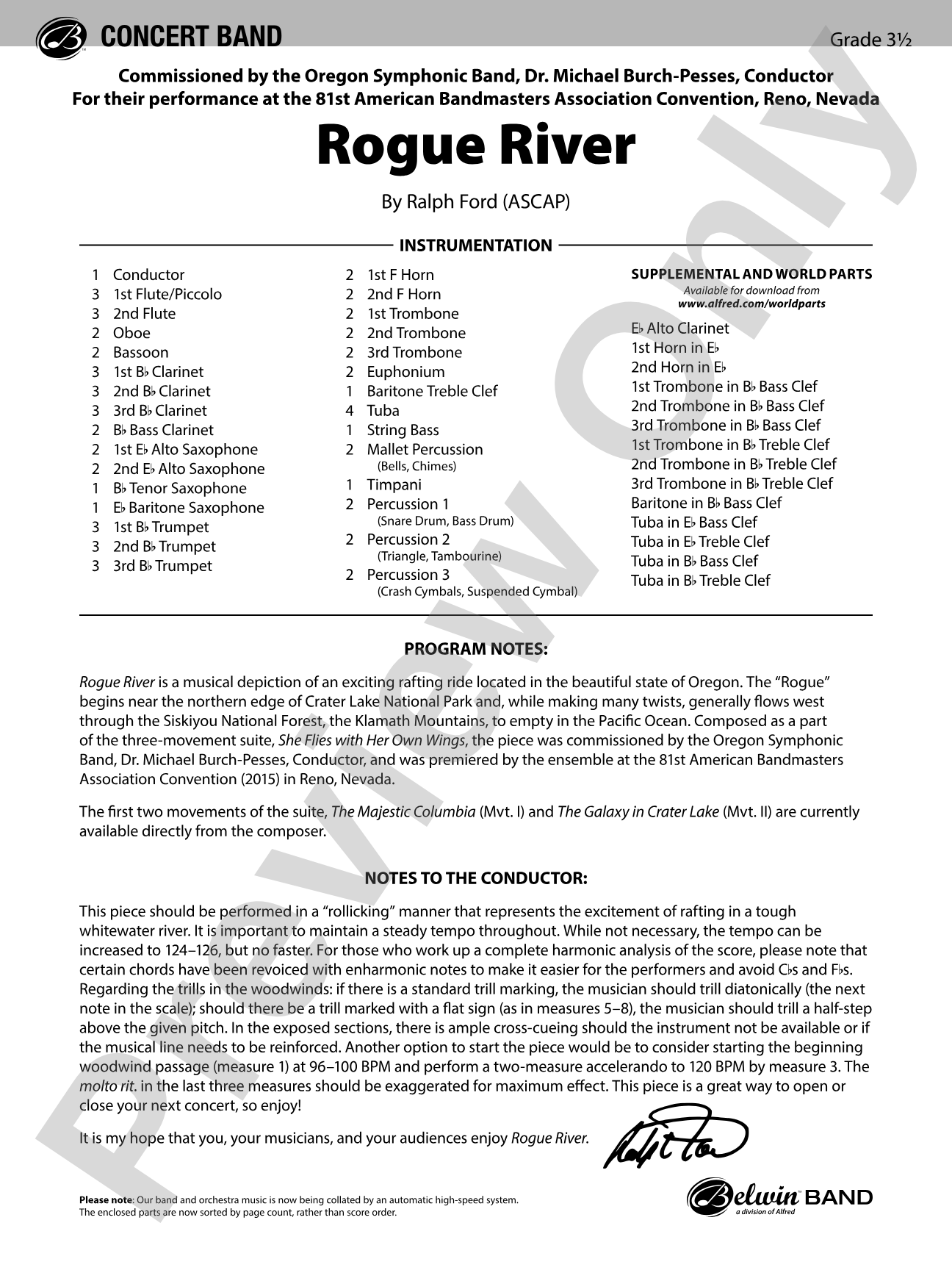 Rogue River: Concert Band Conductor Score & Parts