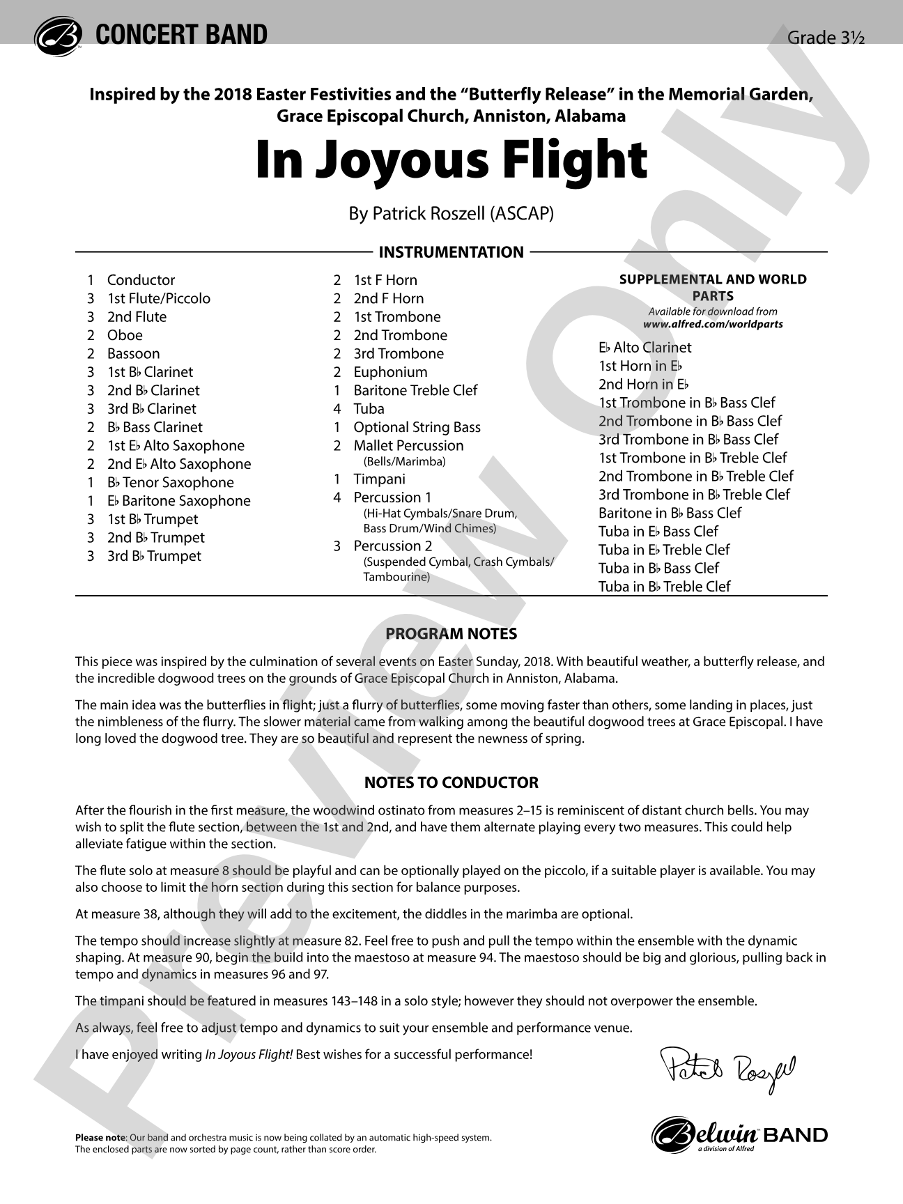 In Joyous Flight: Concert Band Conductor Score & Parts