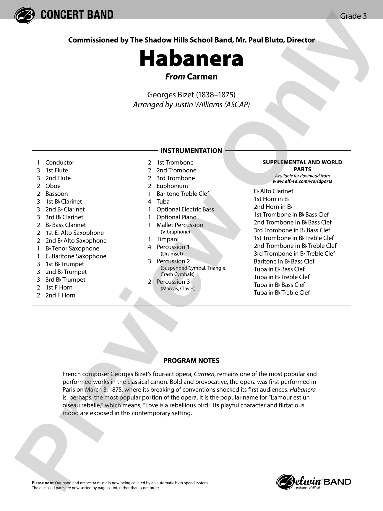 Habanera: Concert Band Conductor Score & Parts