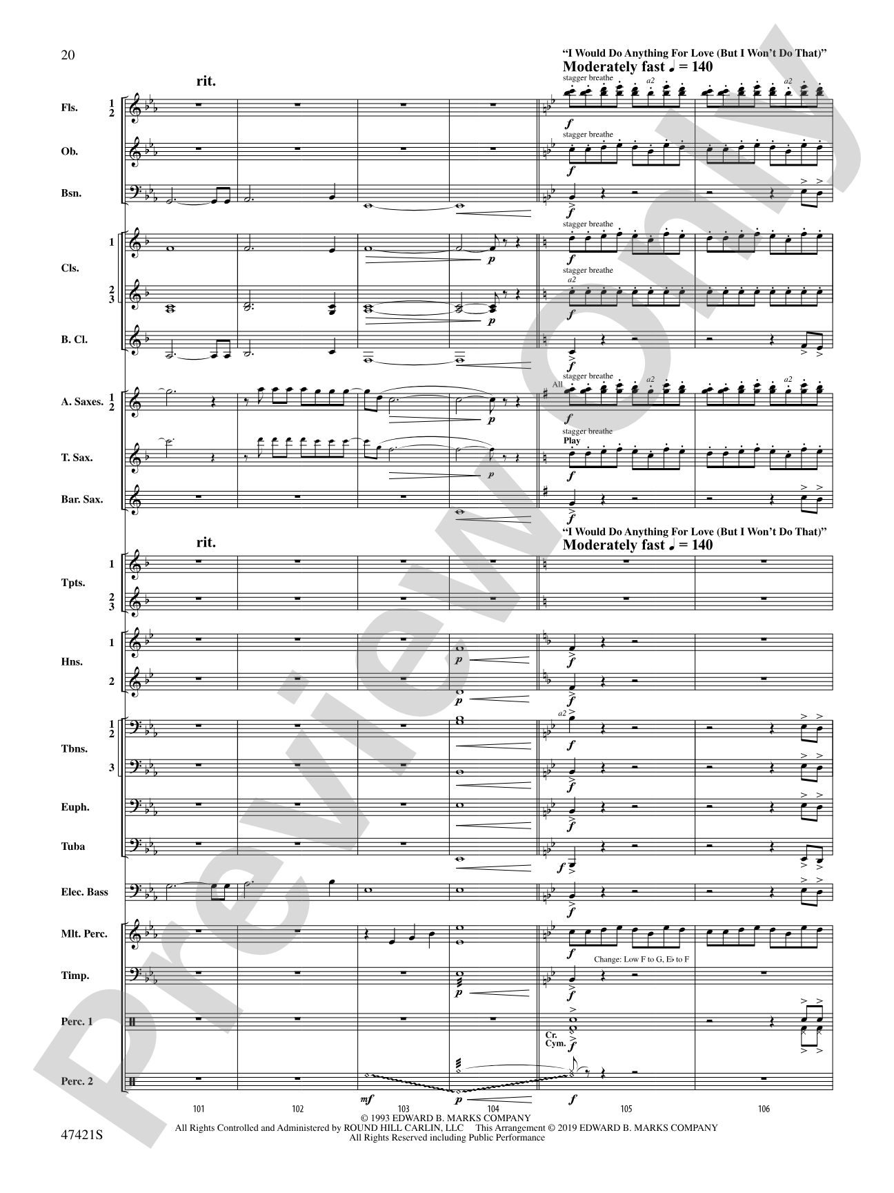 Meat Loaf---The Hits: Concert Band Conductor Score & Parts