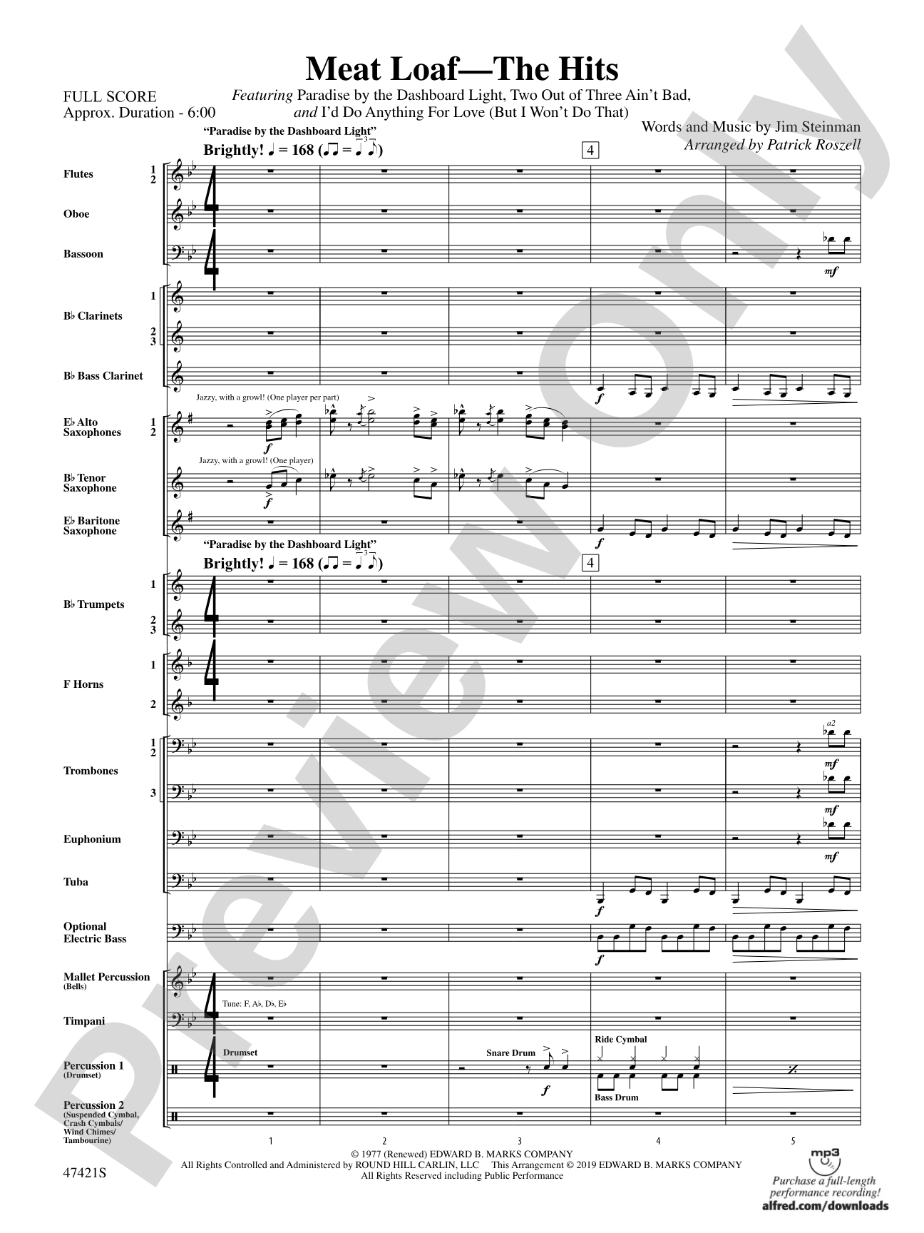 Meat Loaf---The Hits: Concert Band Conductor Score & Parts