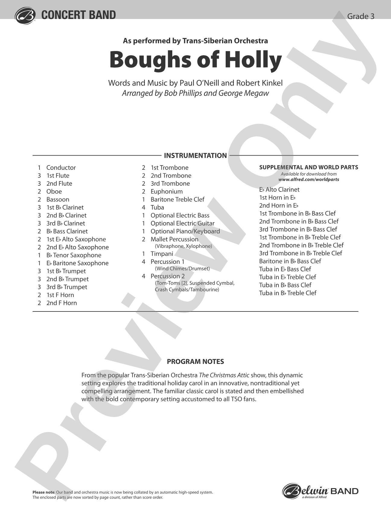 Boughs of Holly: Concert Band Conductor Score & Parts