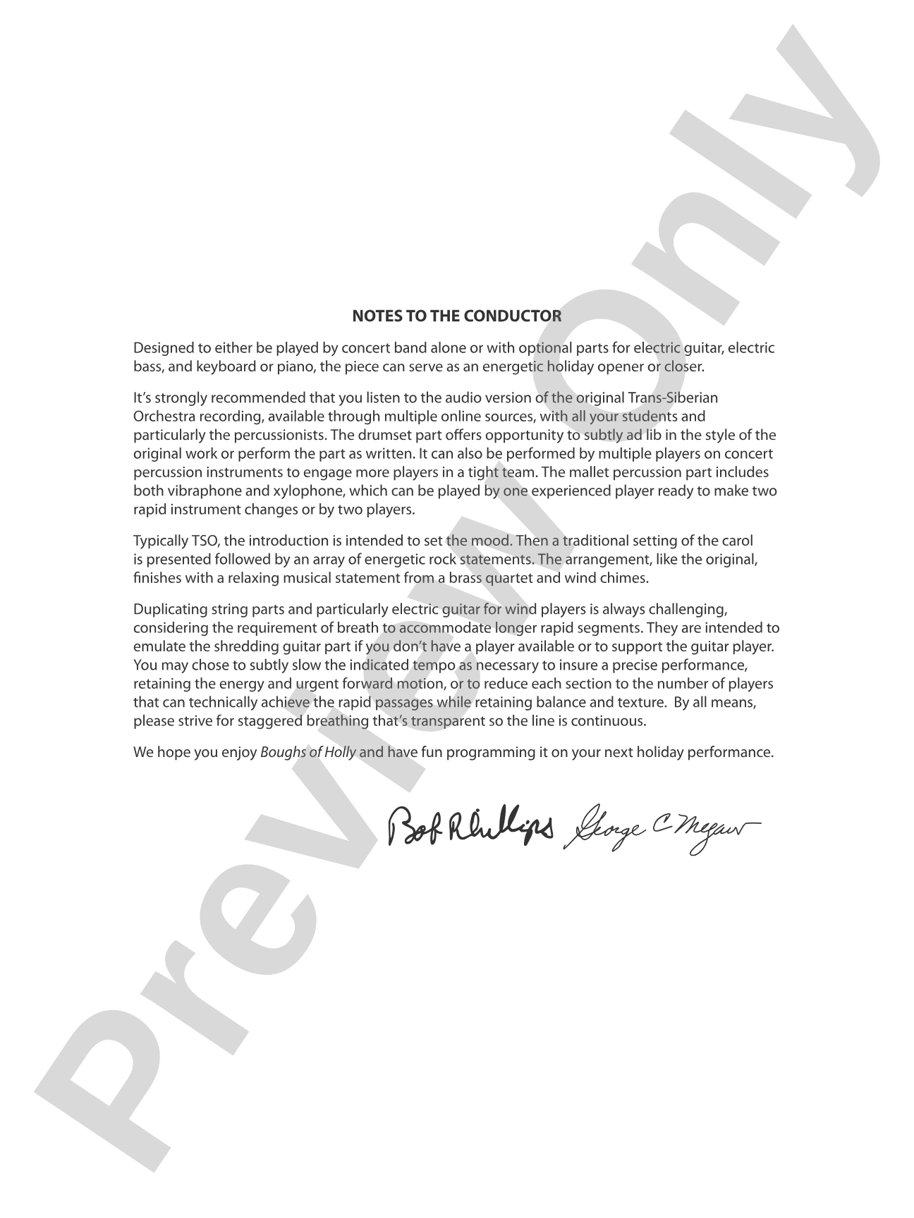 Boughs of Holly: Concert Band Conductor Score & Parts