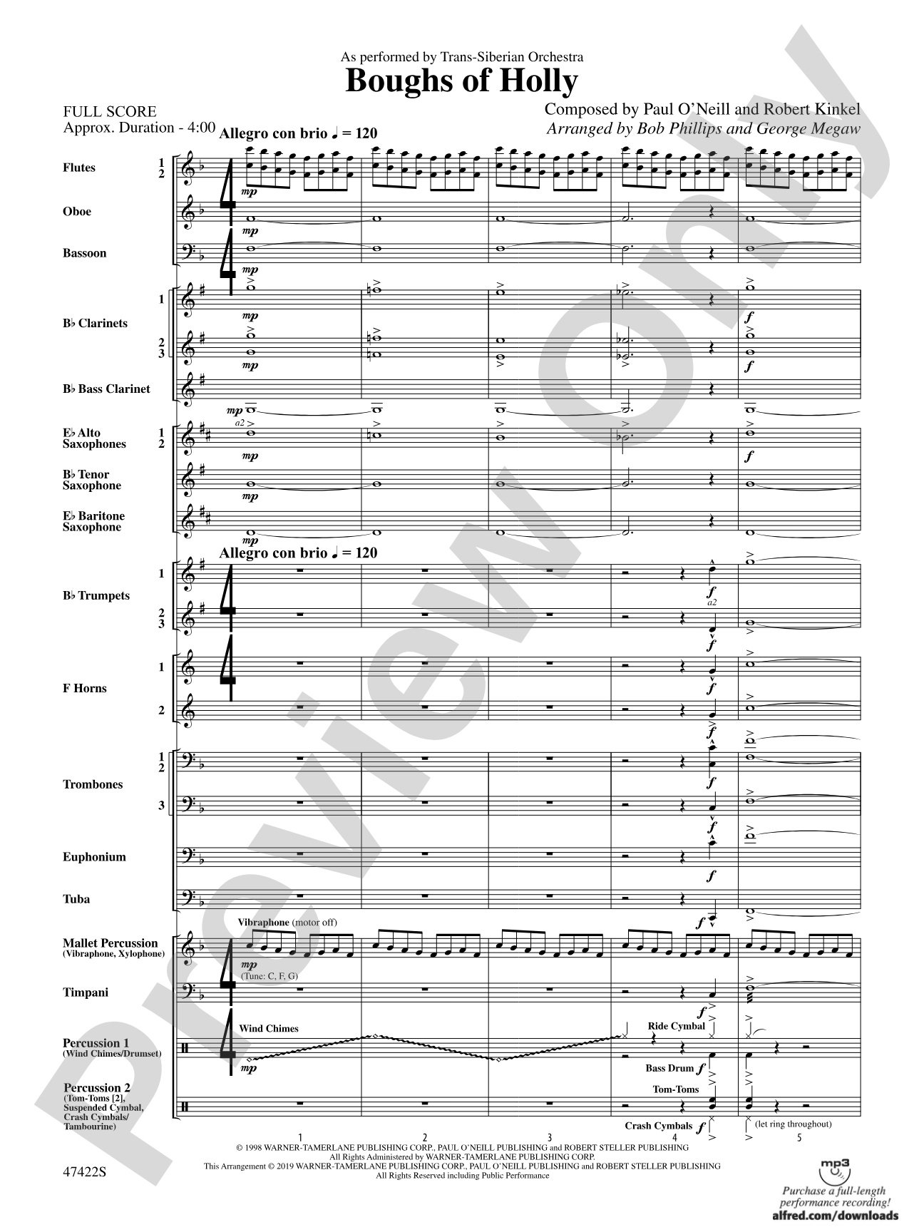 Boughs of Holly: Concert Band Conductor Score & Parts