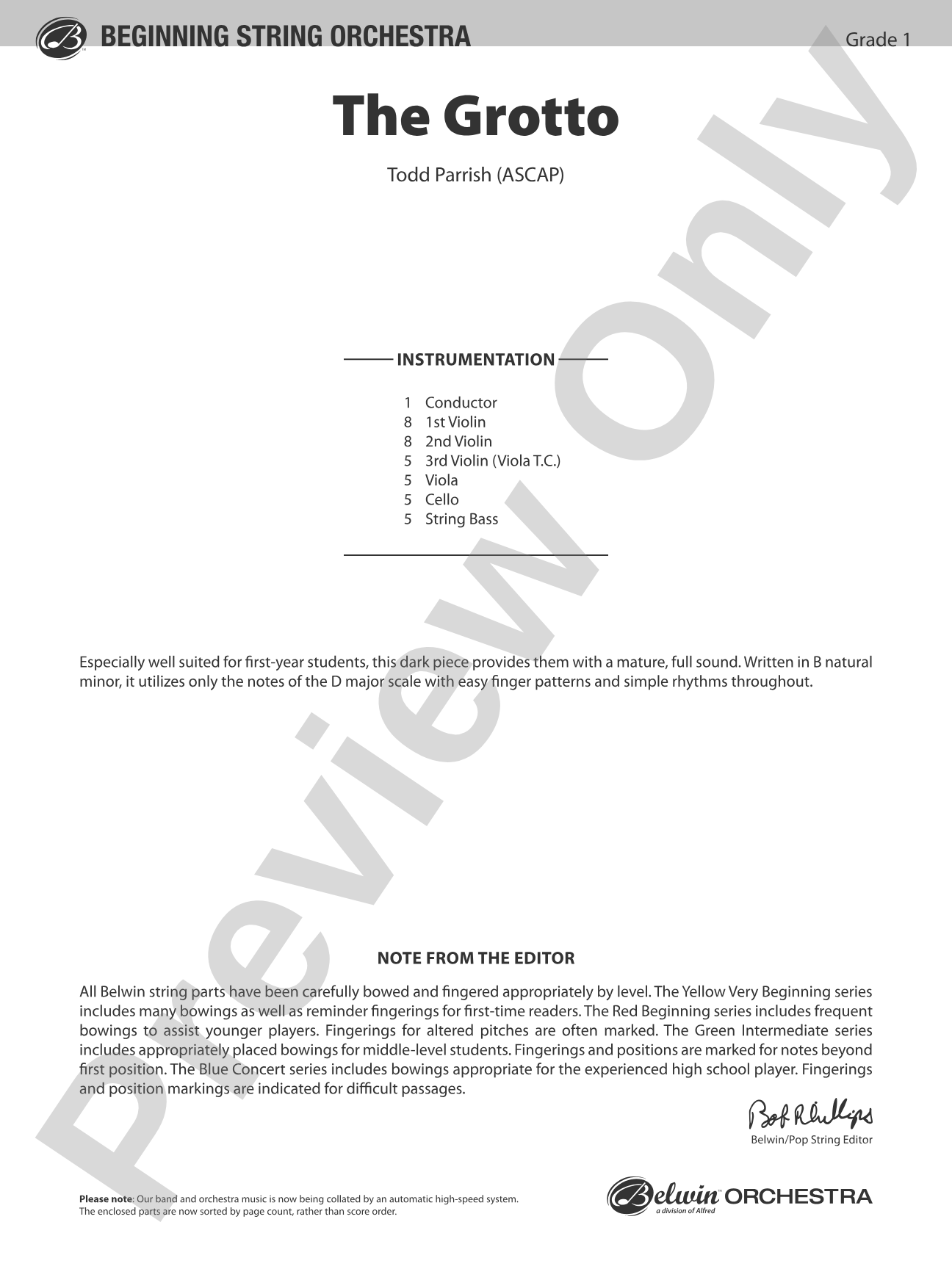 The Grotto: String Orchestra Conductor Score & Parts
