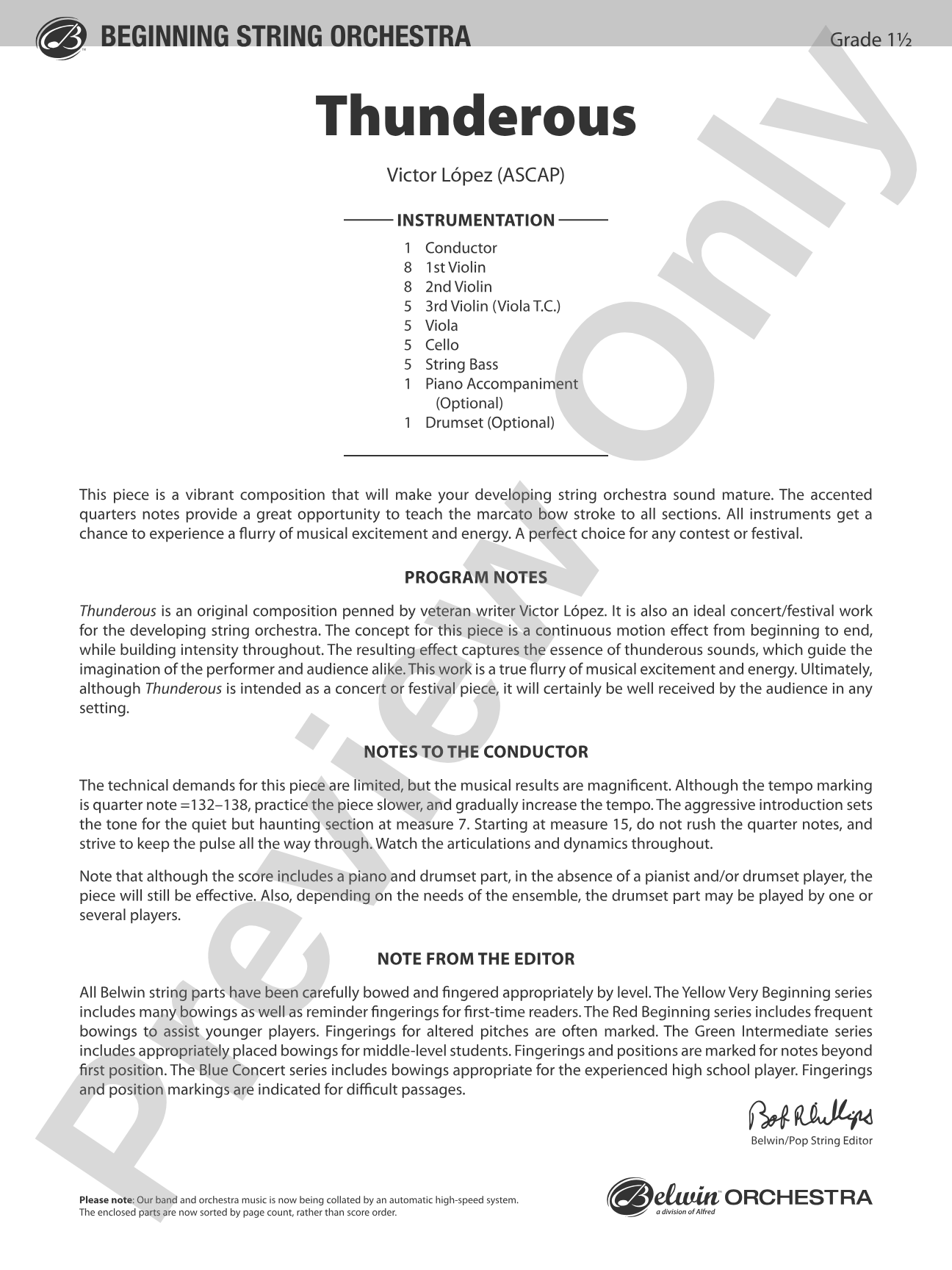 Thunderous: String Orchestra Conductor Score & Parts