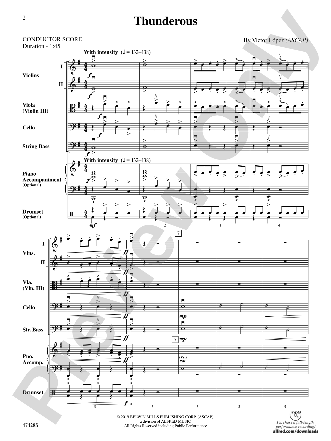 Thunderous: String Orchestra Conductor Score & Parts