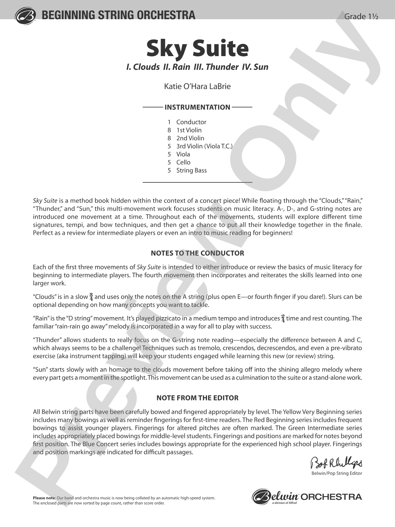 Sky Suite: String Orchestra Conductor Score & Parts