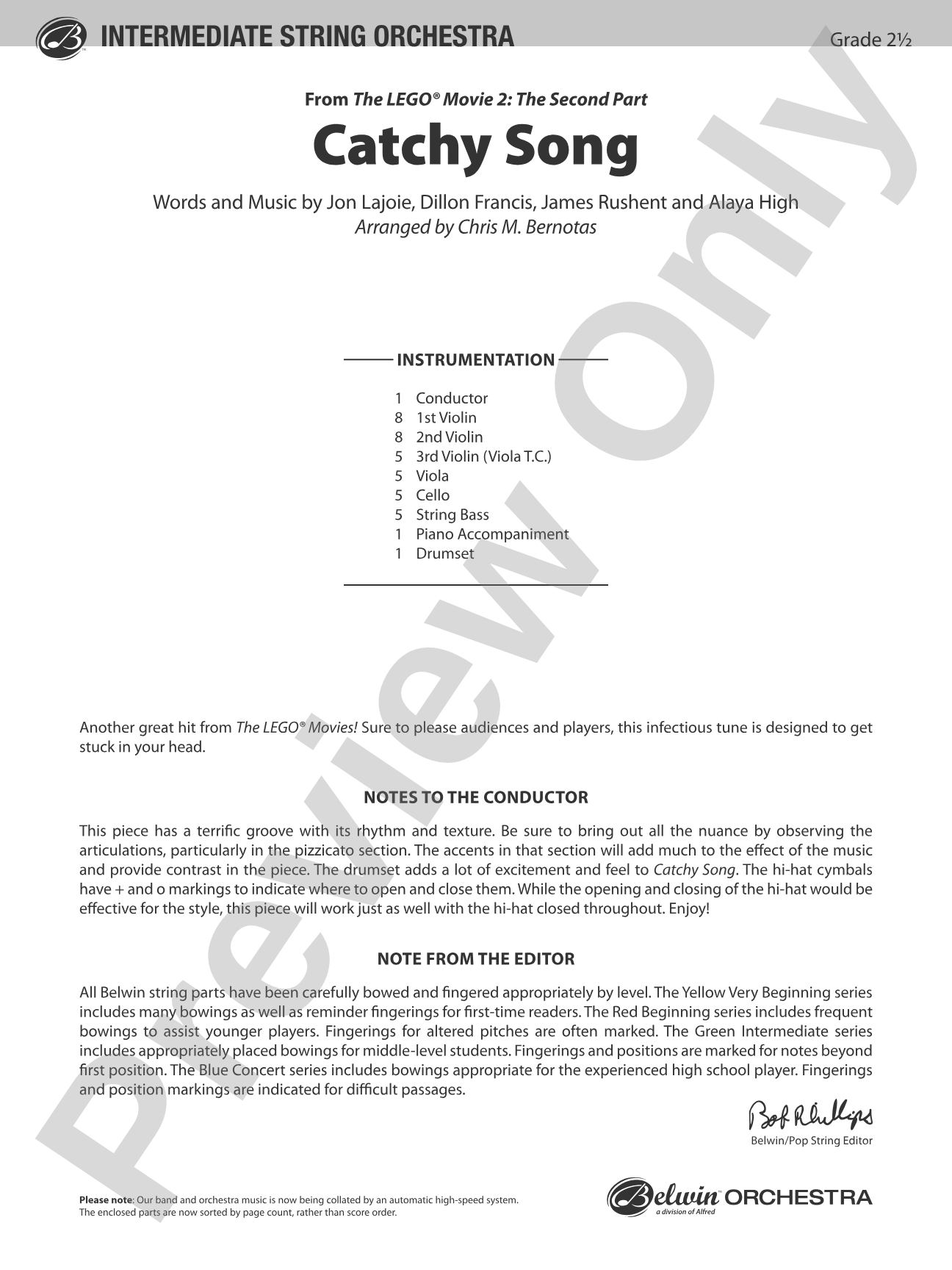 Catchy Song: String Orchestra Conductor Score & Parts
